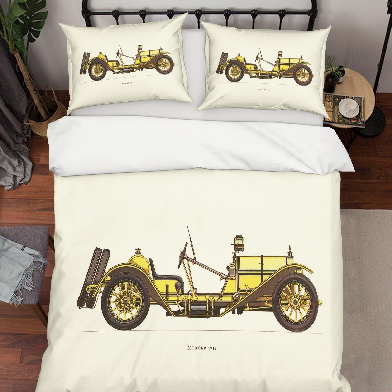 3D Yellow Retro Cars Quilt Cover Set Bedding Set Pillowcases 14- Jess Art Decoration