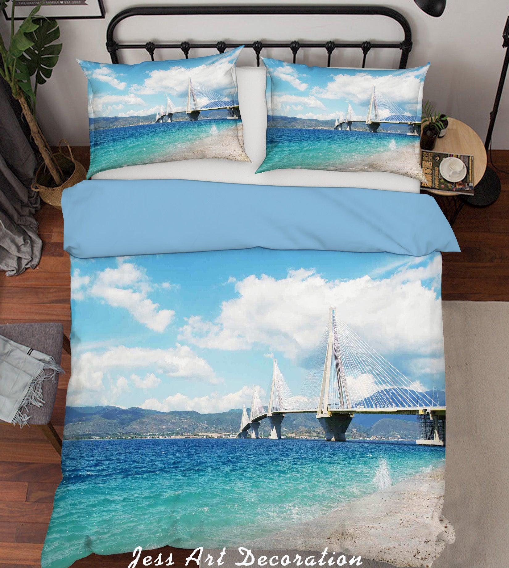 3D  Blue Seaside Trestle Scenery Quilt Cover Set Bedding Set Pillowcases 72- Jess Art Decoration