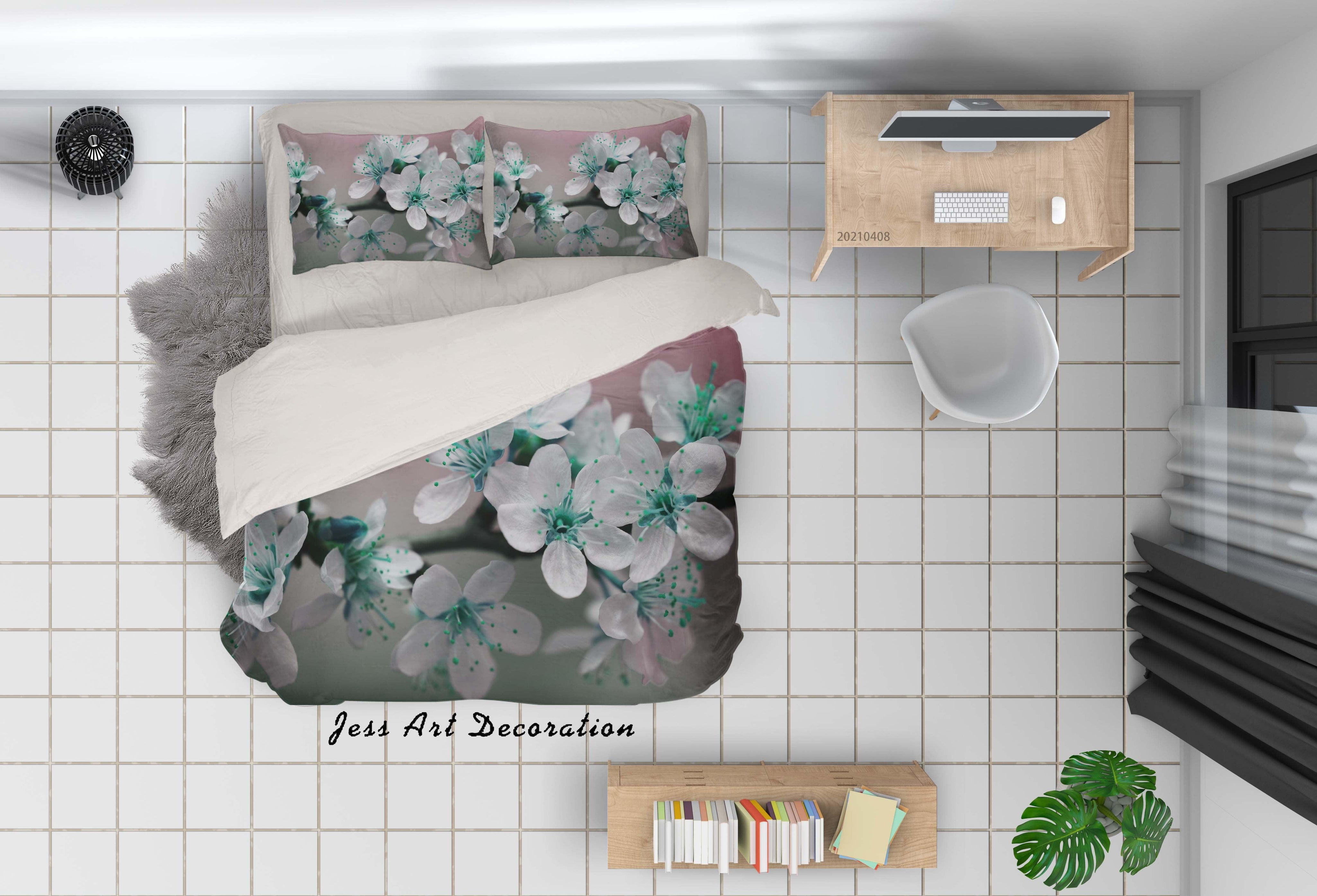 3D White Floral Branch Quilt Cover Set Bedding Set Duvet Cover Pillowcases 147- Jess Art Decoration