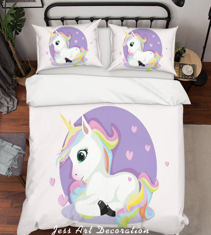 3D Cartoon Unicorn Purple Quilt Cover Set Bedding Set Pillowcases 18- Jess Art Decoration