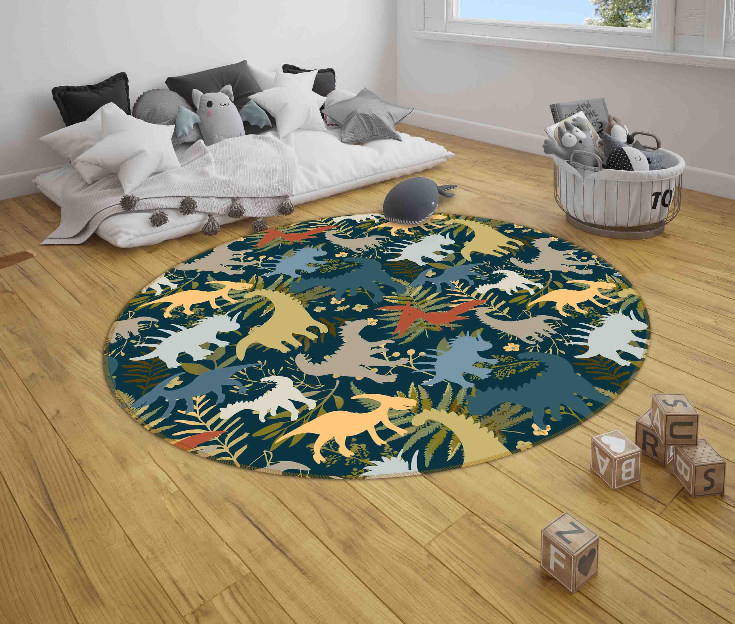 3D Cartoon Animal Dinosaur Kids Non-Slip Round Rug Mat 60- Jess Art Decoration