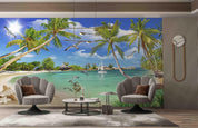 3D Tropics Coconut Trees Sea View Wall Mural Wallpaper 5119- Jess Art Decoration