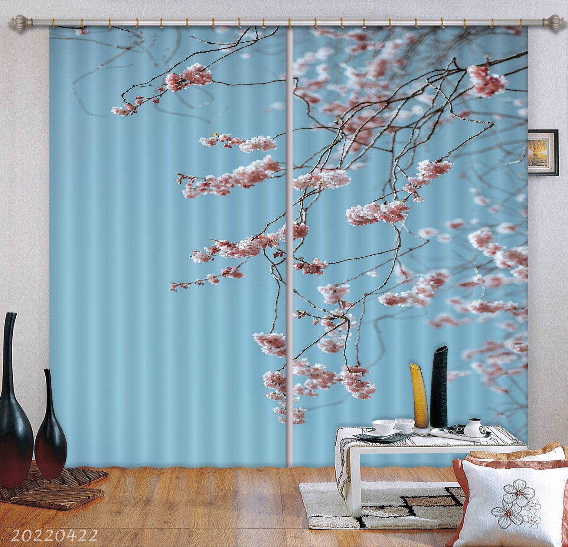3D Bloom Flower Pink Branch Sky Curtains and Drapes GD 4307- Jess Art Decoration