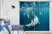 3D Blue Seabed Dolphin Pattern Curtains and Drapes GD 816- Jess Art Decoration