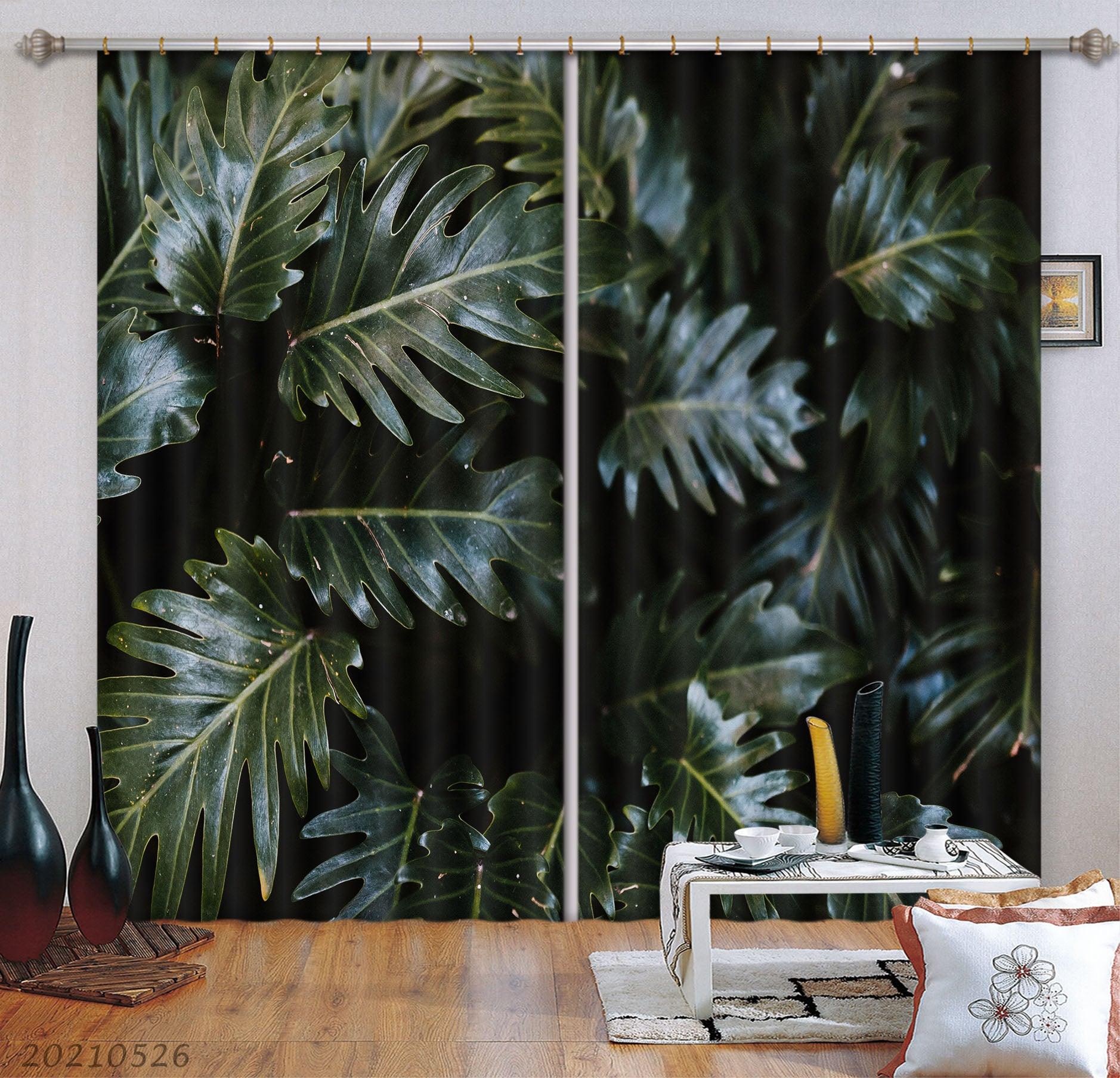 3D Vintage Dark Green Leaf Curtains and Drapes GD 478- Jess Art Decoration