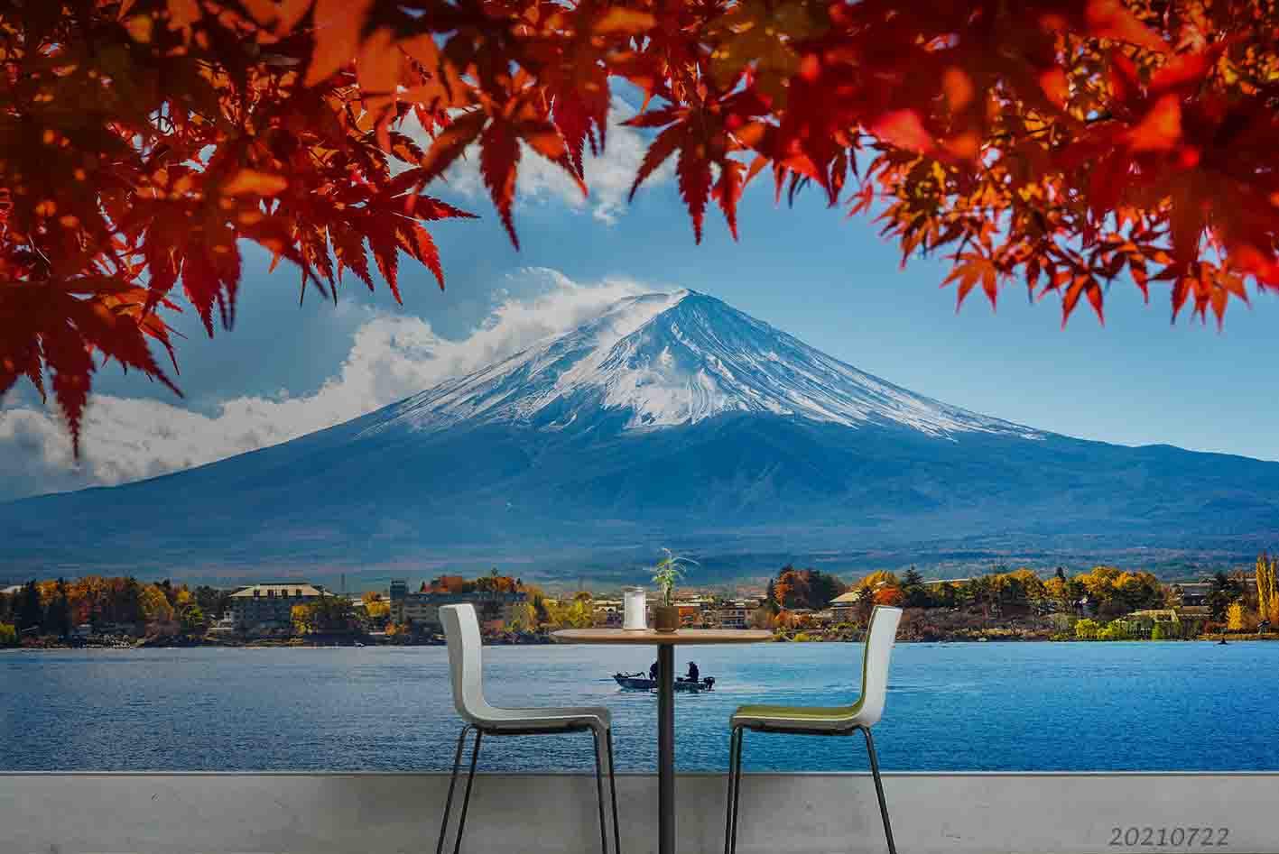 3D Japan Mount Fuji Maple Leaf Wall Mural Wallpaper LQH 508- Jess Art Decoration