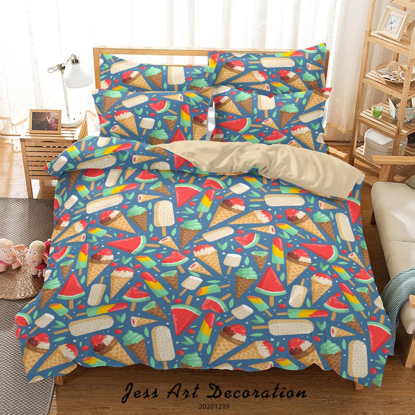 3D Hand Drawn Ice Cream Pattern Quilt Cover Set Bedding Set Duvet Cover Pillowcases 77- Jess Art Decoration