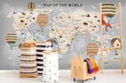 3D Cartoon Grey World Map Wall Mural Wallpaper LQH 16- Jess Art Decoration
