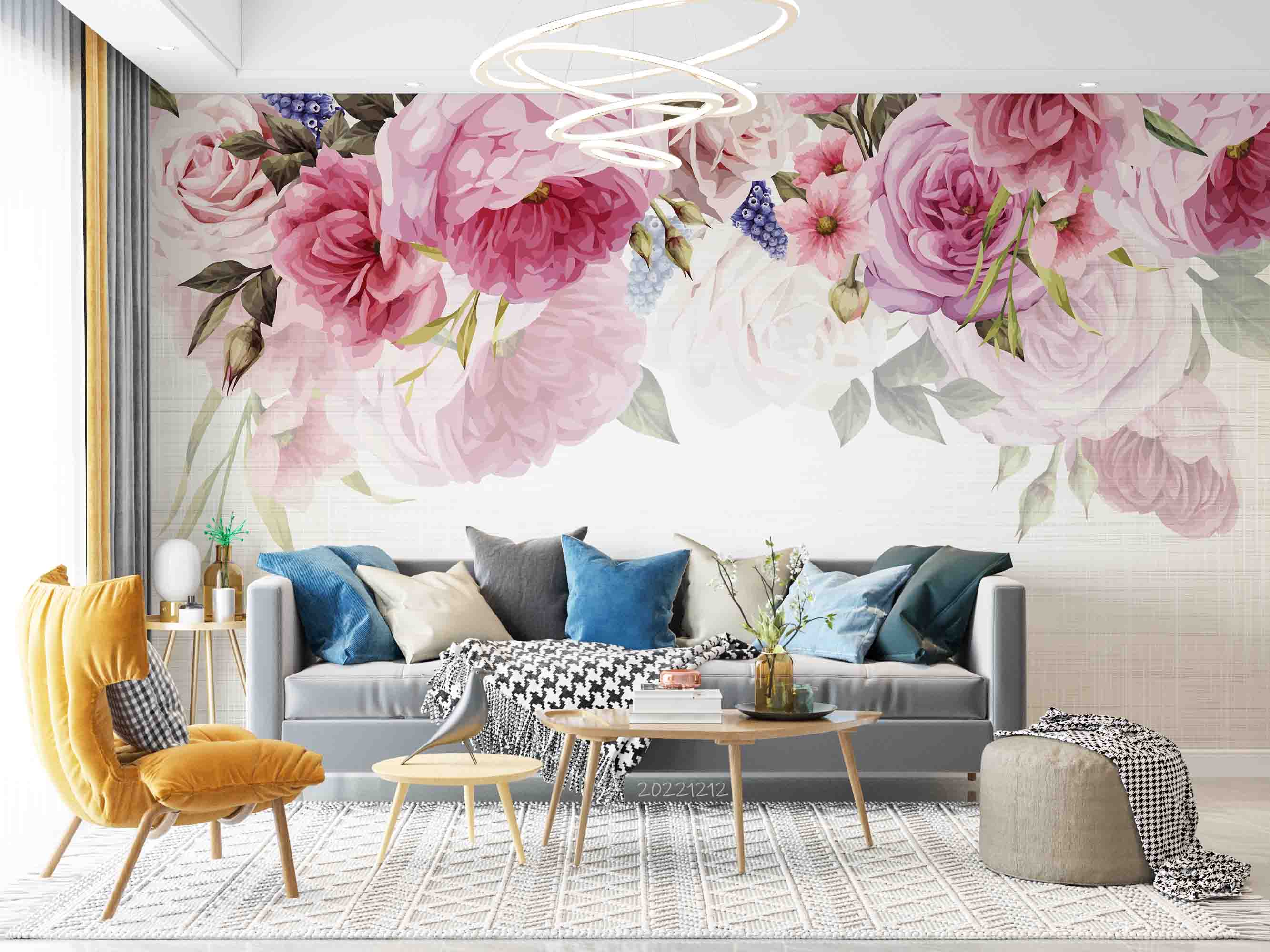 3D Beautiful Pink Floral Watercolor Wall Mural Wallpaper GD 1765- Jess Art Decoration