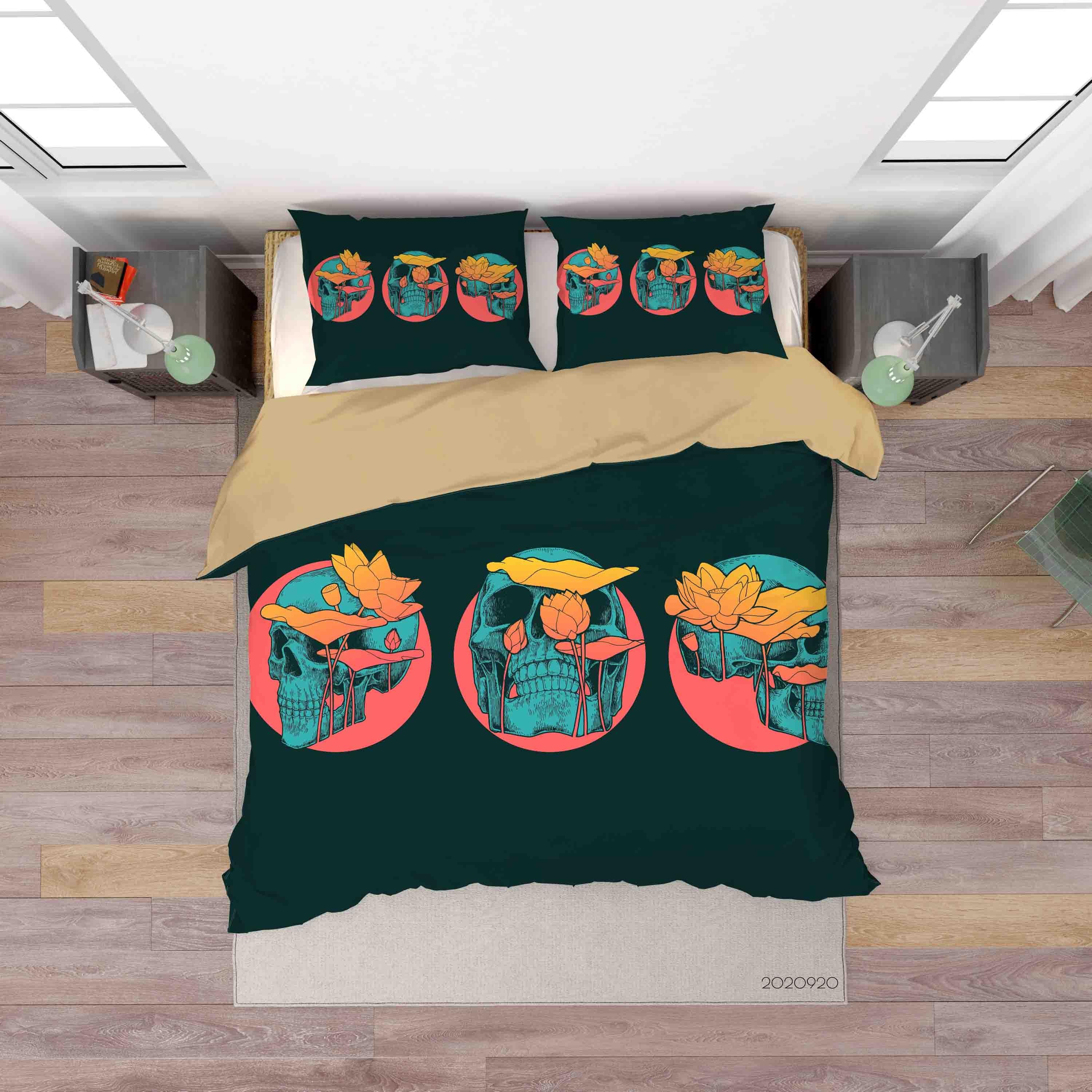 3D Skull Lotus Unique Quilt Cover Set Bedding Set Duvet Cover Pillowcases WJ 9212- Jess Art Decoration