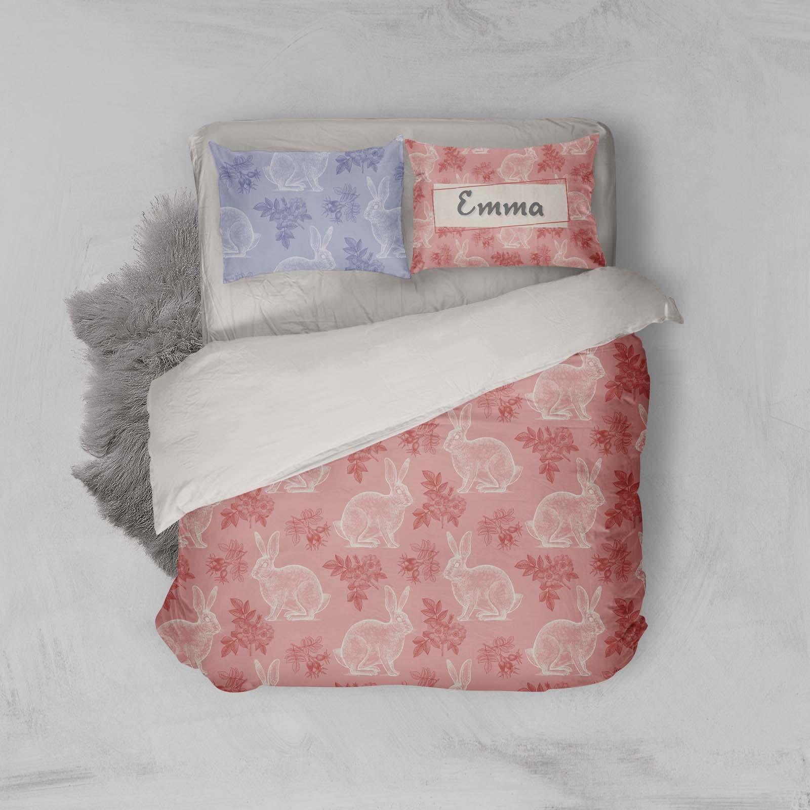 3D Pink Rabbit Floral Quilt Cover Set Bedding Set Pillowcases 03- Jess Art Decoration