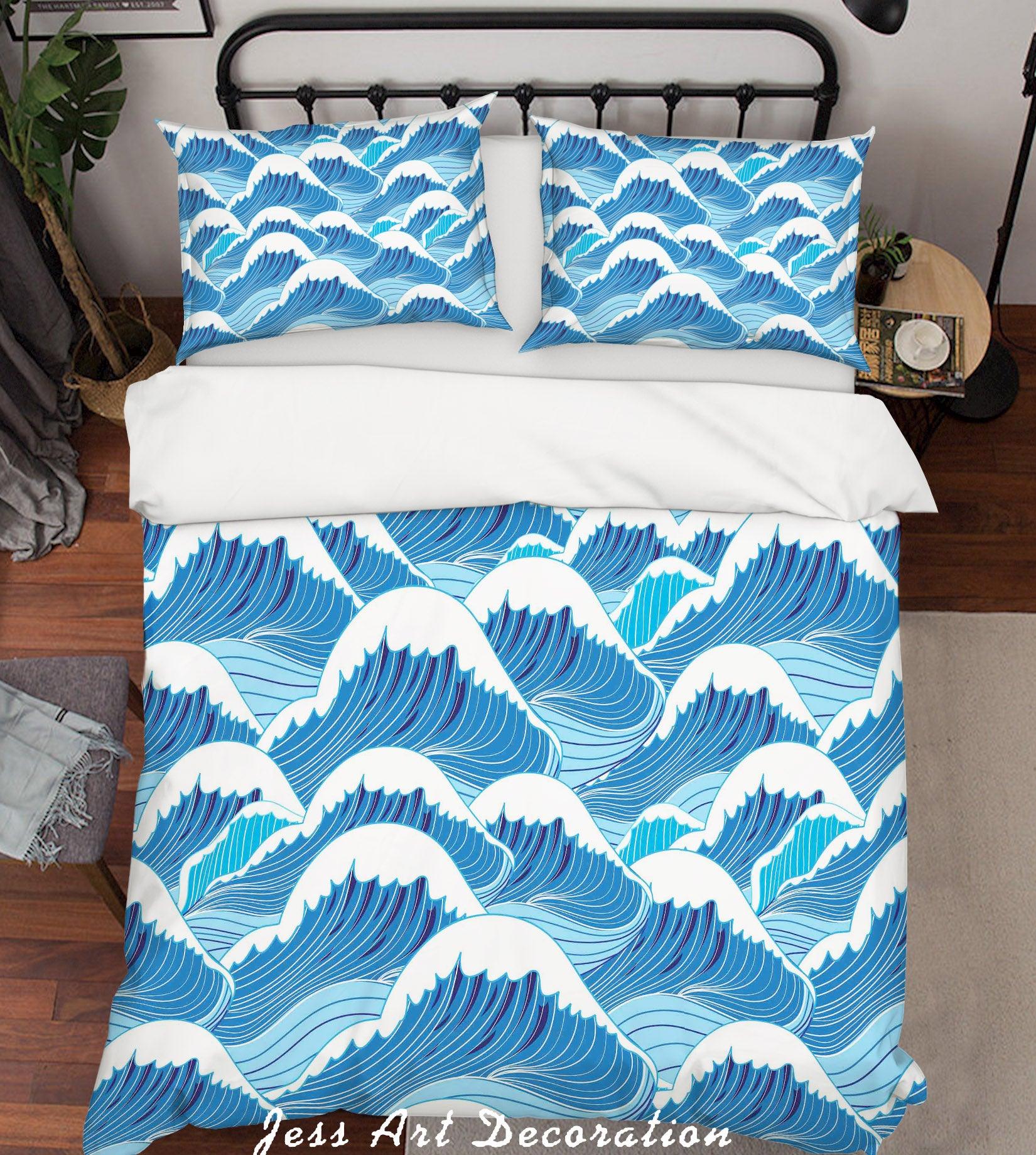 3D Abstract Blue Waves Quilt Cover Set Bedding Set Pillowcases 02- Jess Art Decoration