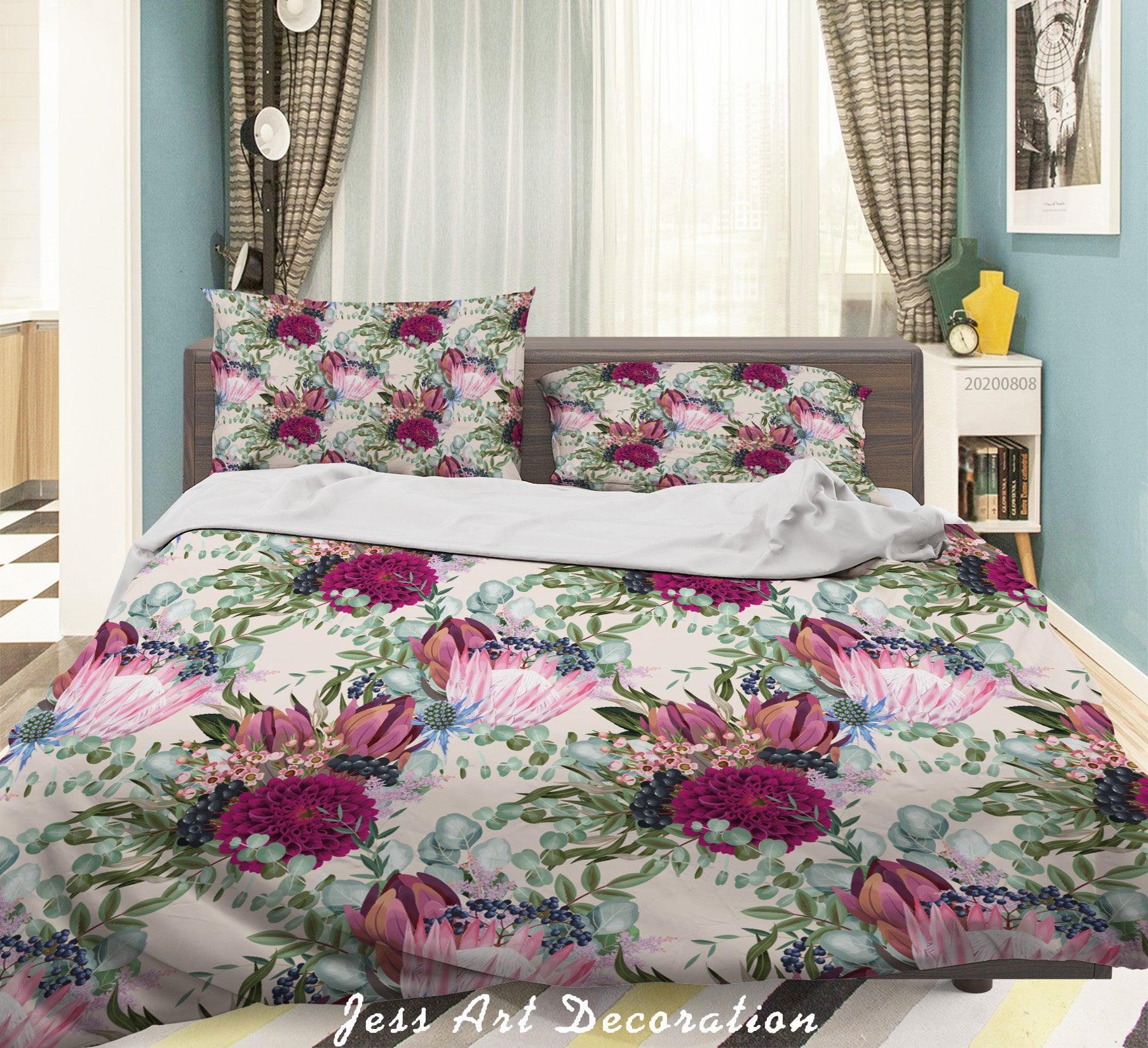 3D Hand Drawn Floral Leaves Plant Quilt Cover Set Bedding Set Duvet Cover Pillowcases LXL- Jess Art Decoration