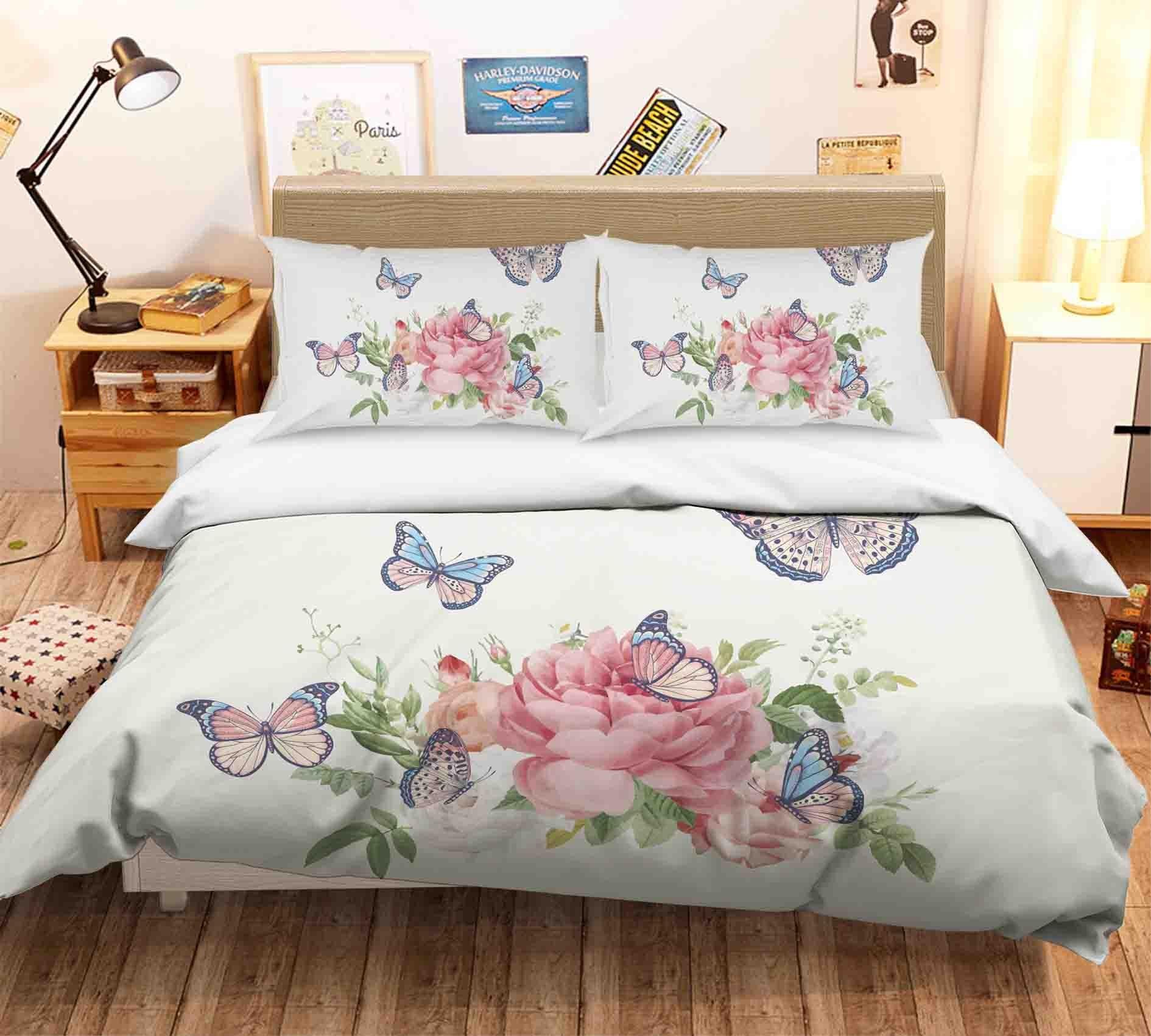3D Butterfly Flower Quilt Cover Set Bedding Set Duvet Cover Pillowcases SF013- Jess Art Decoration
