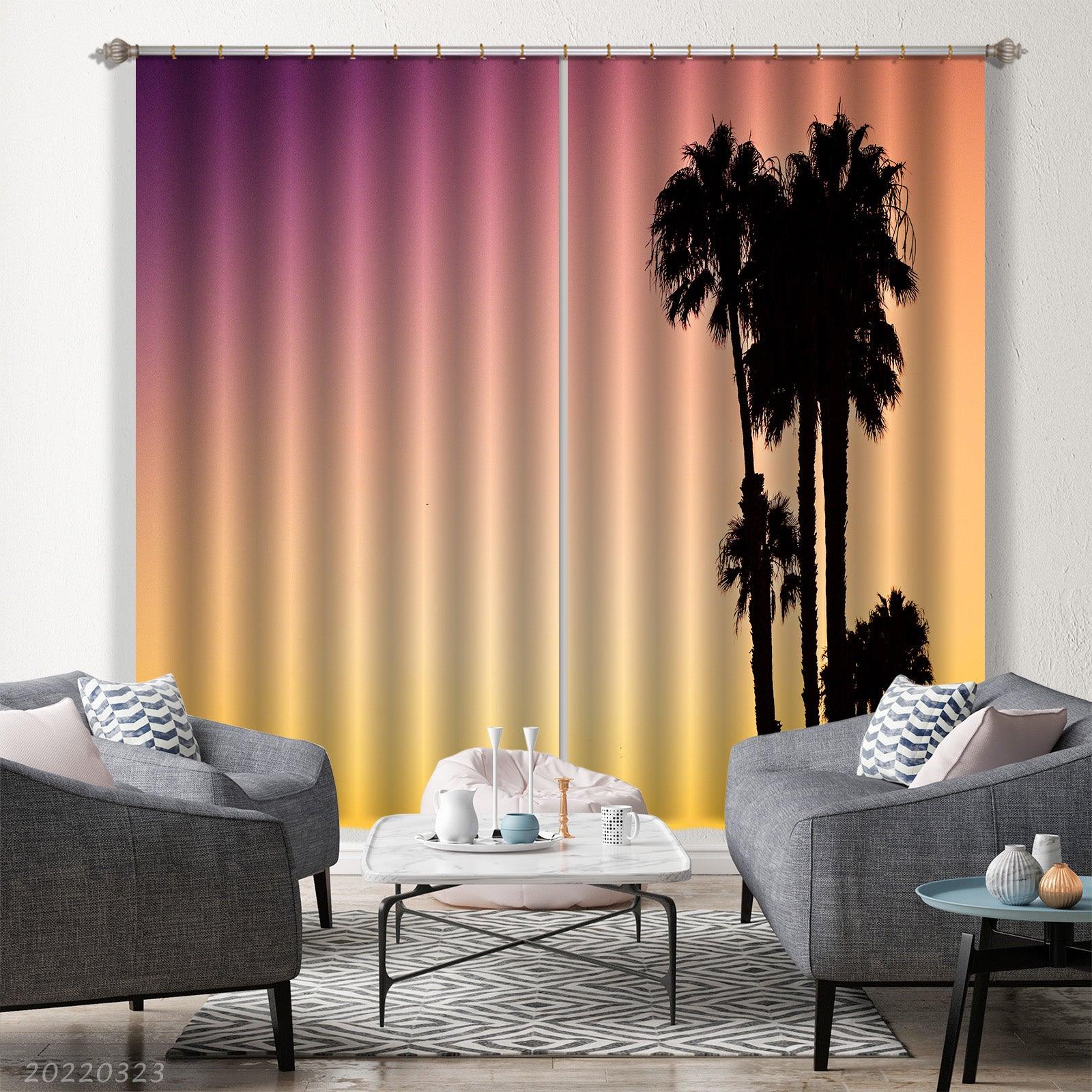 3D Abstract Coconut Tree Orange Sky Curtains and Drapes GD 2593- Jess Art Decoration