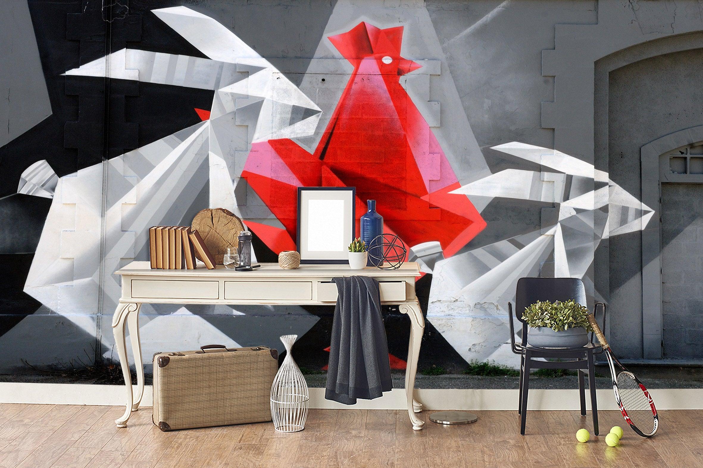 3D Abstract Red Rooster Geometry Wall Mural Wallpaper 71- Jess Art Decoration