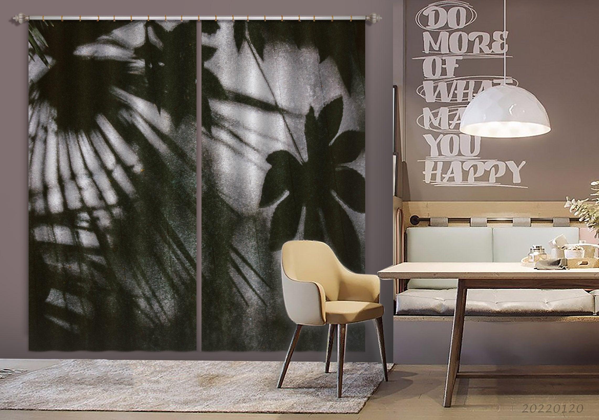 3D Black Leaf Shadow Pattern Curtains and Drapes GD 1923- Jess Art Decoration