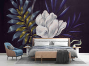 3D Dark Magnolia Painting dramatic floral painting wall mural wallpaper for dining room - view 4