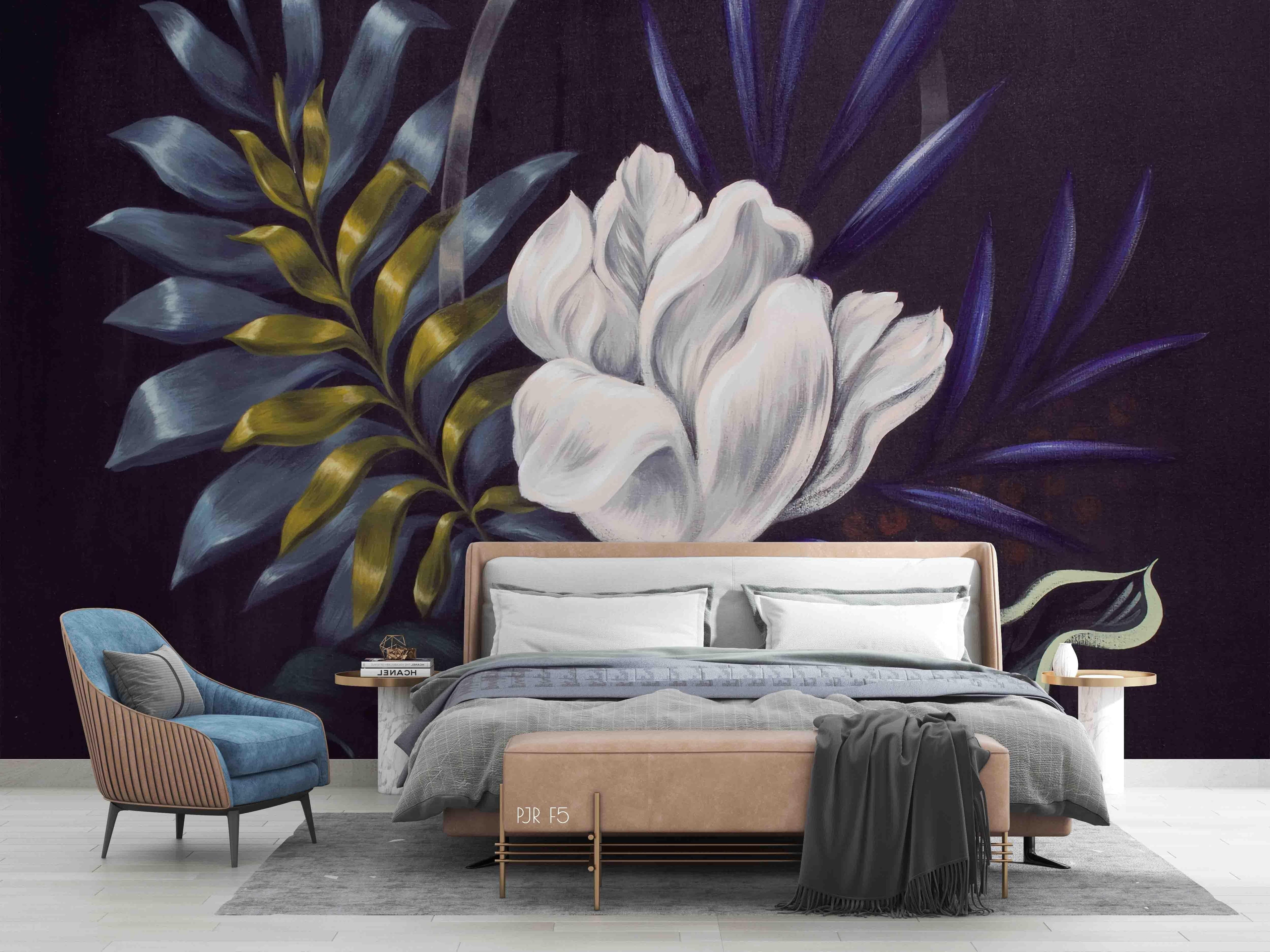 3D Dark Magnolia Painting dramatic floral painting wall mural wallpaper for dining room - view 4