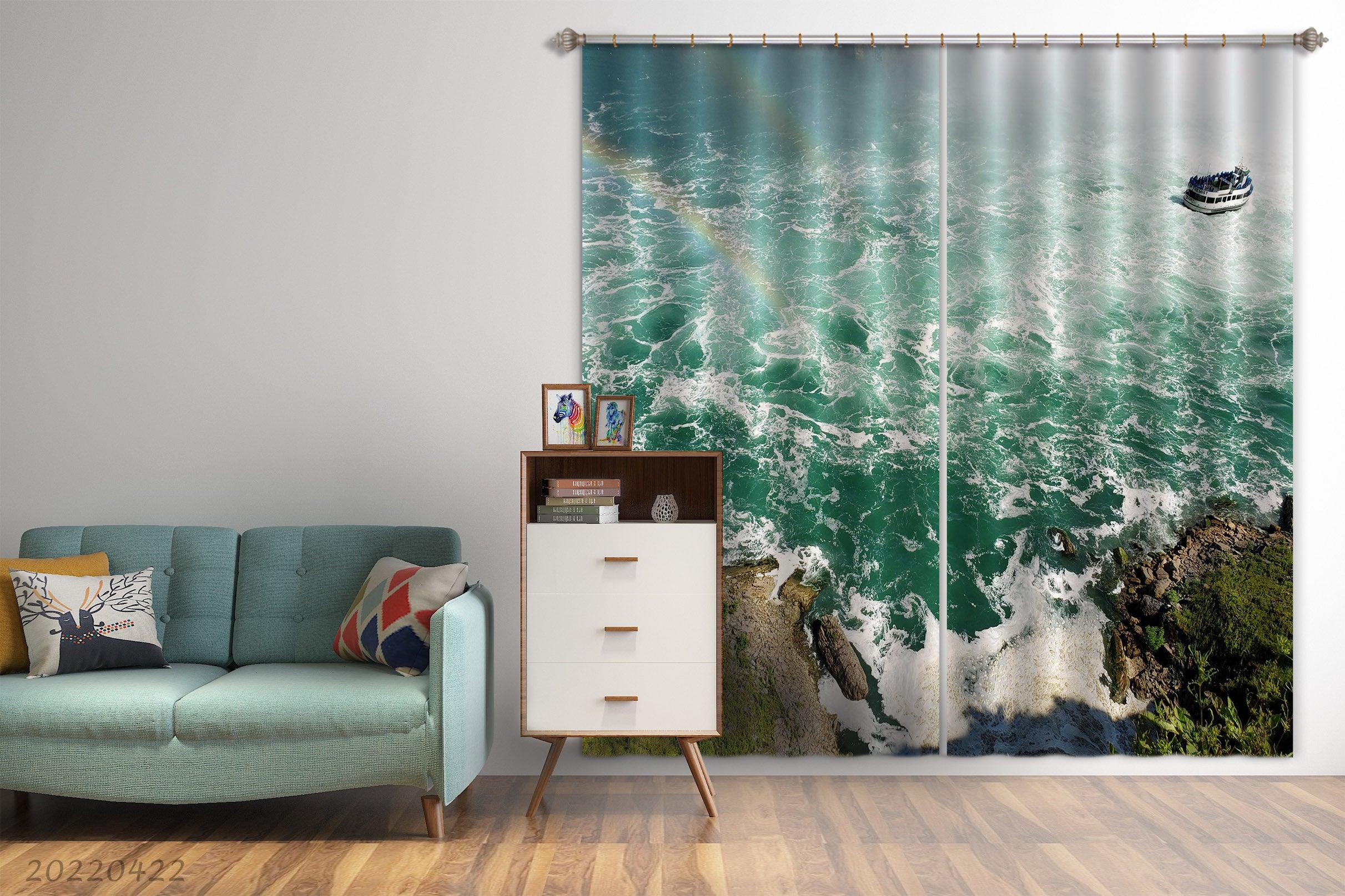 3D Landscape Ocean Wave Ship Rock Mountain Curtains and Drapes GD 4223- Jess Art Decoration