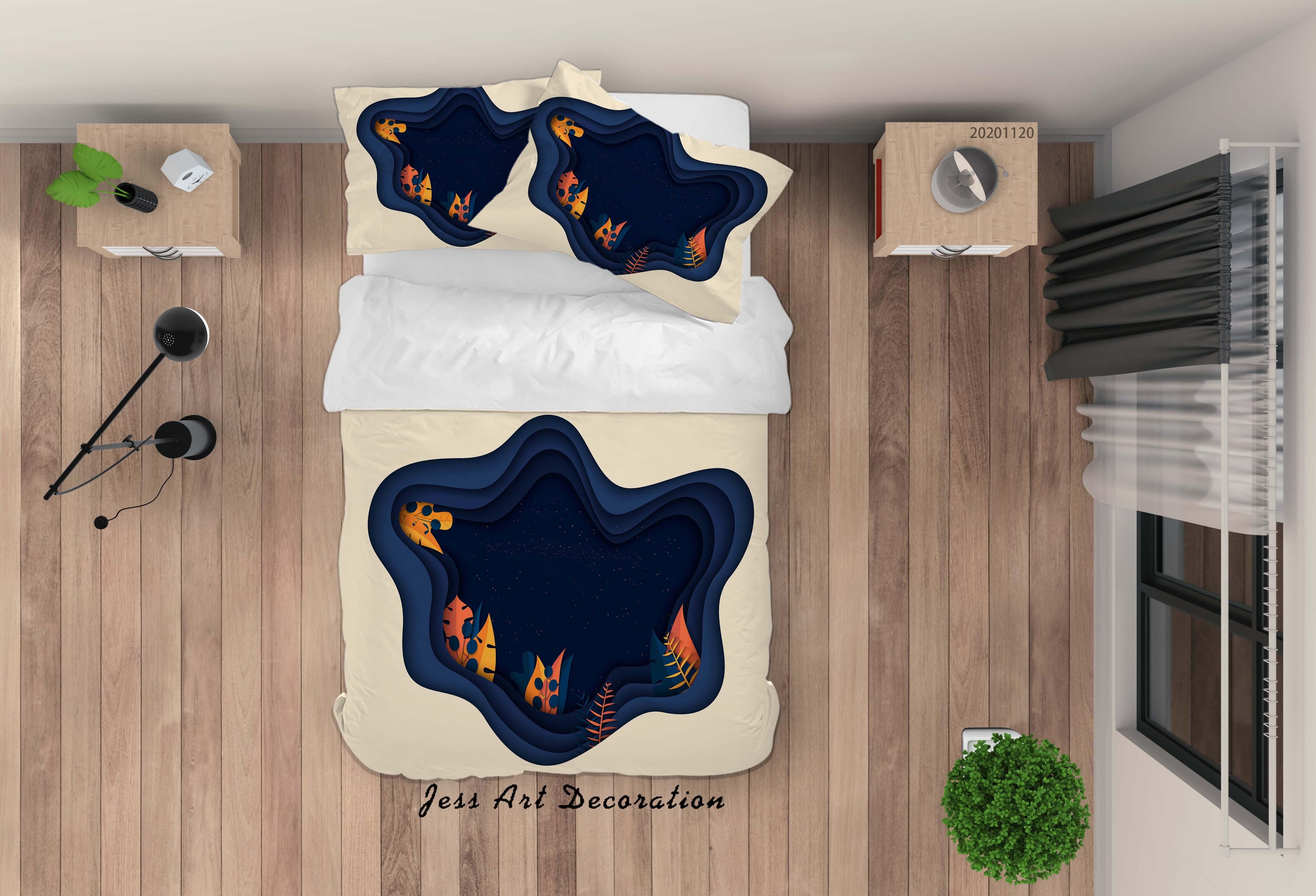 3D Abstract Leaves Plant Blue Quilt Cover Set Bedding Set Duvet Cover Pillowcases LXL- Jess Art Decoration