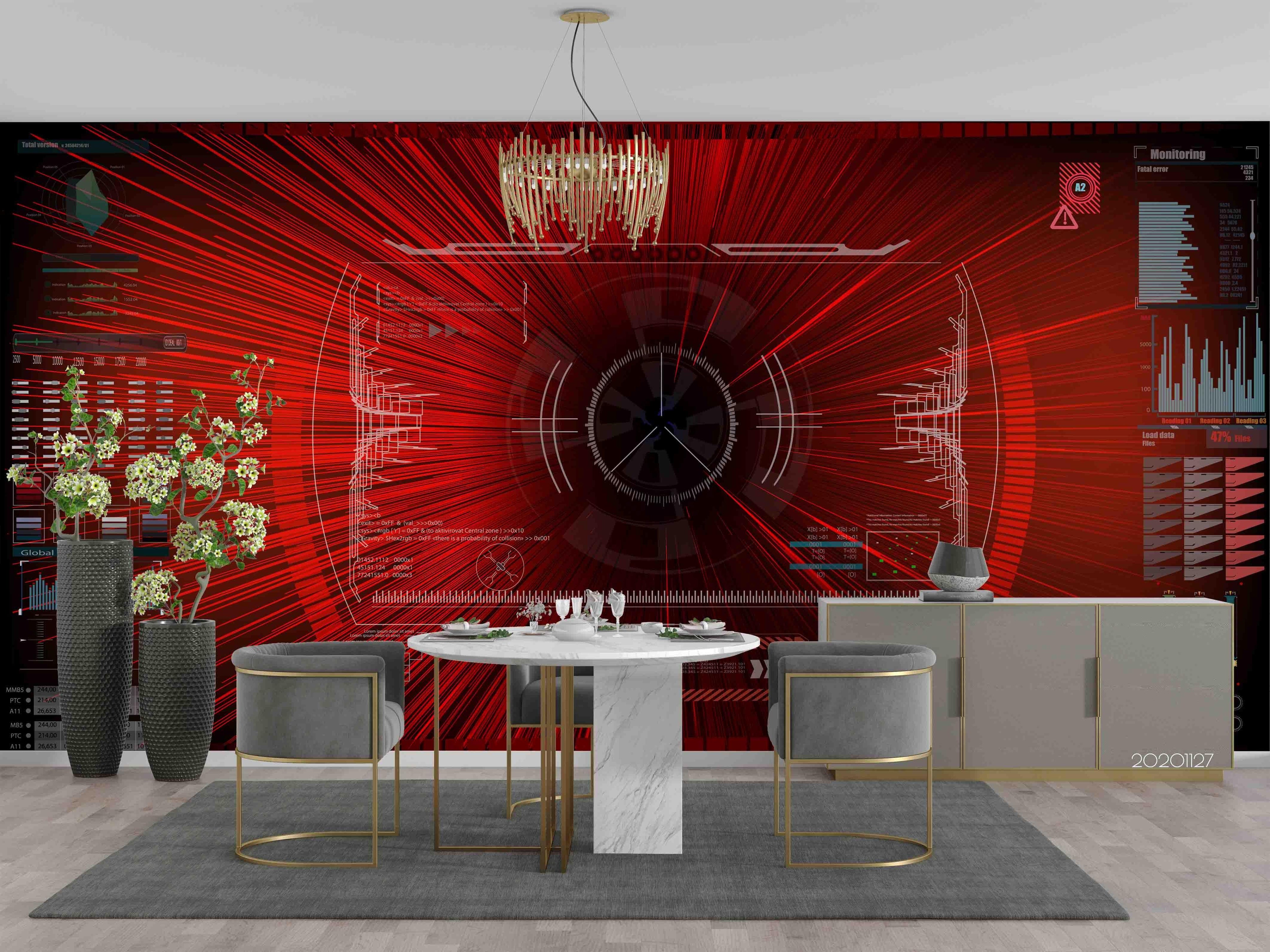 3D Abstract Red Futuristic Hud Screen Interface Wall Mural Wallpaper LXL- Jess Art Decoration