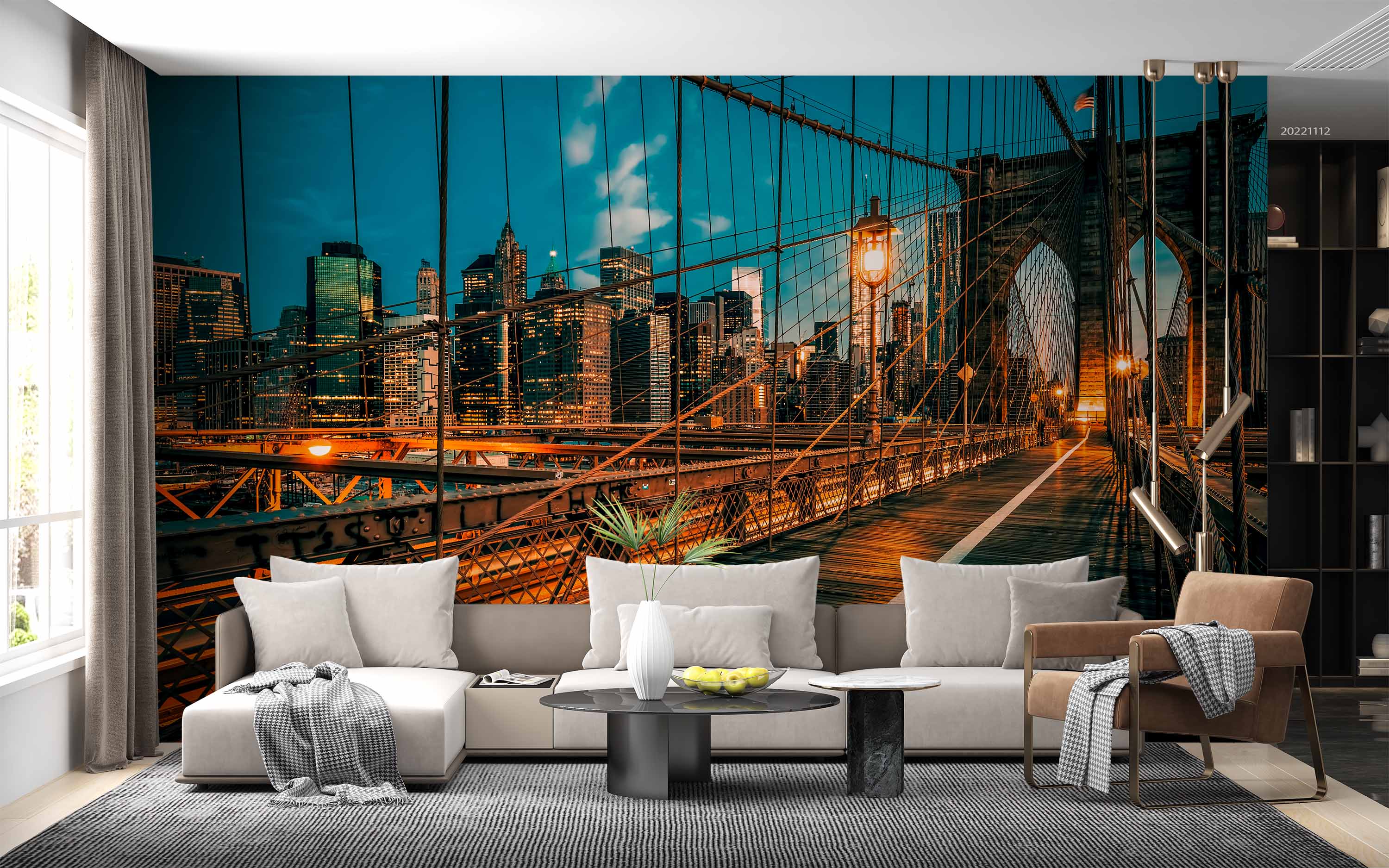 3D Brooklyn Bridge Night New York USA Wall Mural Wallpaper GD 2356- Jess Art Decoration