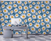 3D Daisy Floral Pattern Blue Background Wall Mural Wallpaper GD 1042- Jess Art Decoration