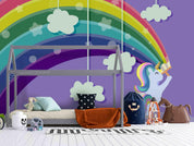 3D Cartoon Unicorn Purple Rainbow Wall Mural Wallpaper A051 LQH- Jess Art Decoration