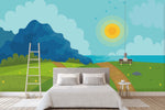 3D sun sea grassland bench coastal wall mural wallpaper 05- Jess Art Decoration