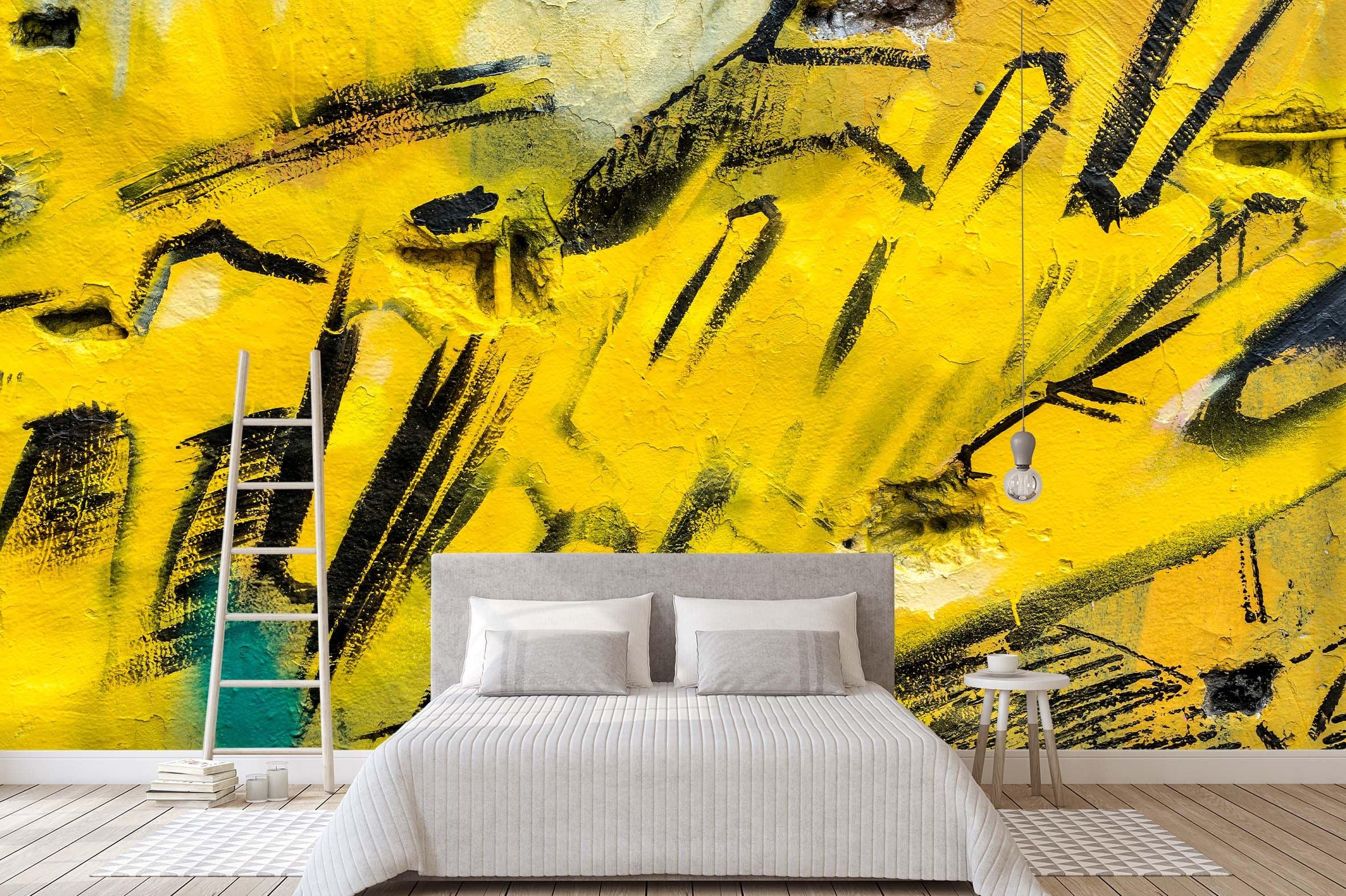 3D Abstract Yellow Graffiti Wall Mural Wallpaper 25- Jess Art Decoration