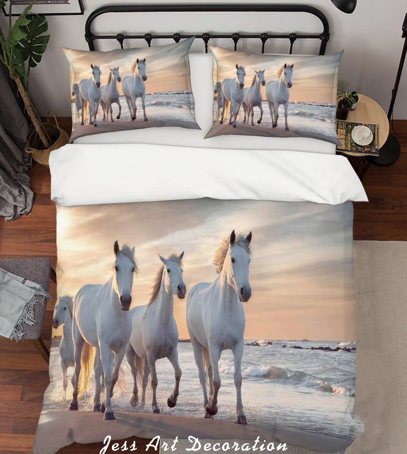 3D White Horse Quilt Cover Set Bedding Set Pillowcases SF01- Jess Art Decoration
