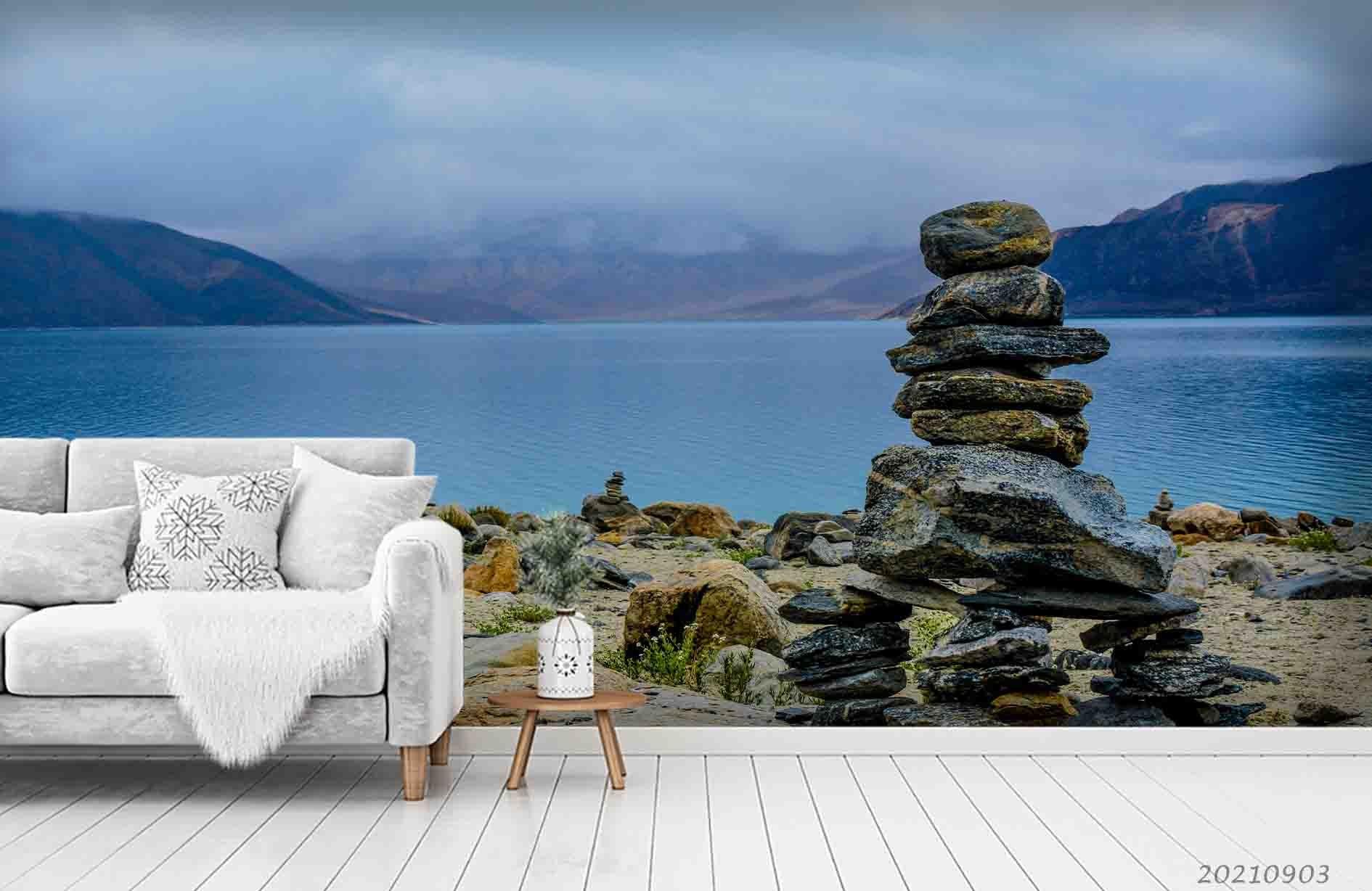 3D Mountain Sea Stone Landscape Wall Mural Wallpaper LQH 91- Jess Art Decoration