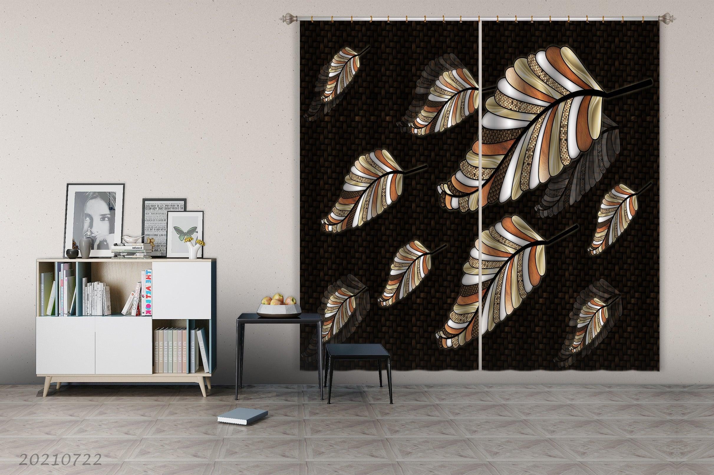 3D Abstract Artistic Leaf Curtains and Drapes LQH 3- Jess Art Decoration