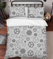 3D Abstract Grey Geometric Pattern Quilt Cover Set Bedding Set Duvet Cover Pillowcases LQH 2- Jess Art Decoration