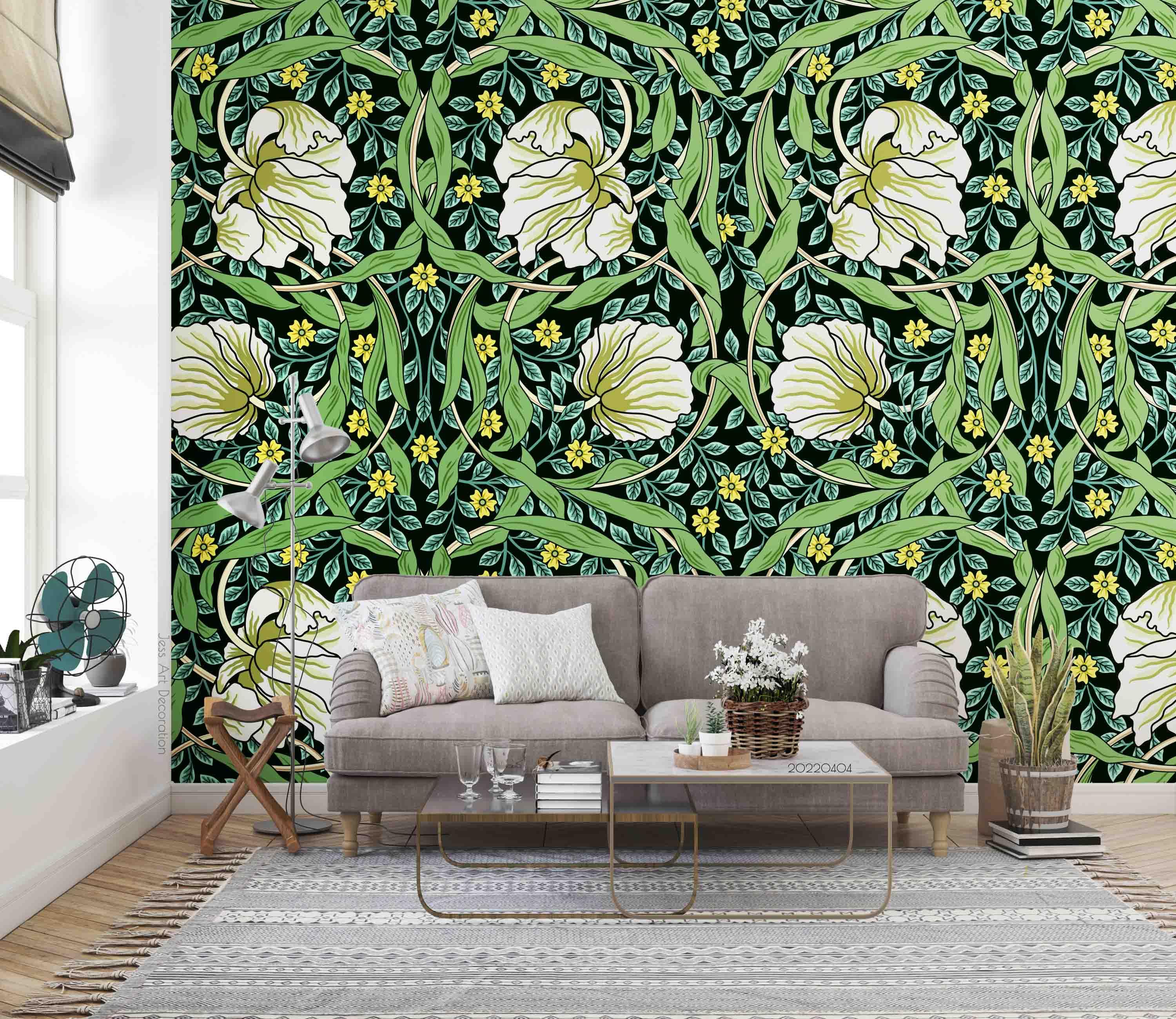 3D Vintage Plant Green Leaf Floral Wall Mural Wallpaper GD 3987- Jess Art Decoration
