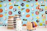 3D Blue Basketball Football Bowling Tennis Volleyball Trophy Wall Mural Wallpaper SF115- Jess Art Decoration