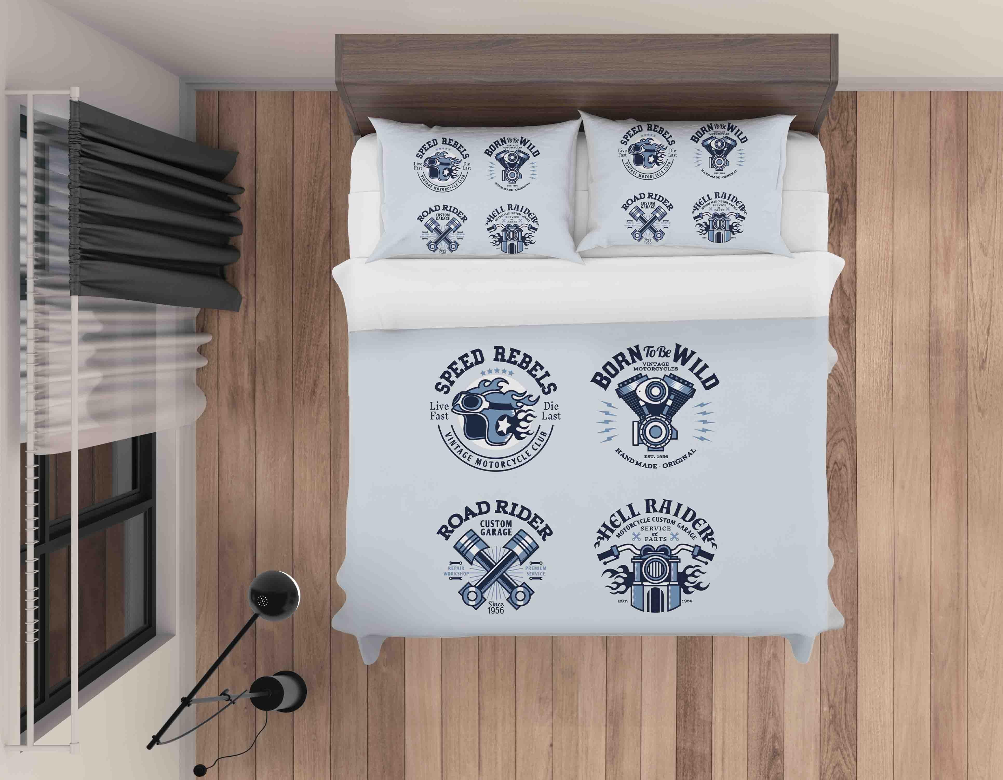 3D Vintage Motorcycle Logo Collection Quilt Cover Set Bedding Set Pillowcases LQH A062- Jess Art Decoration