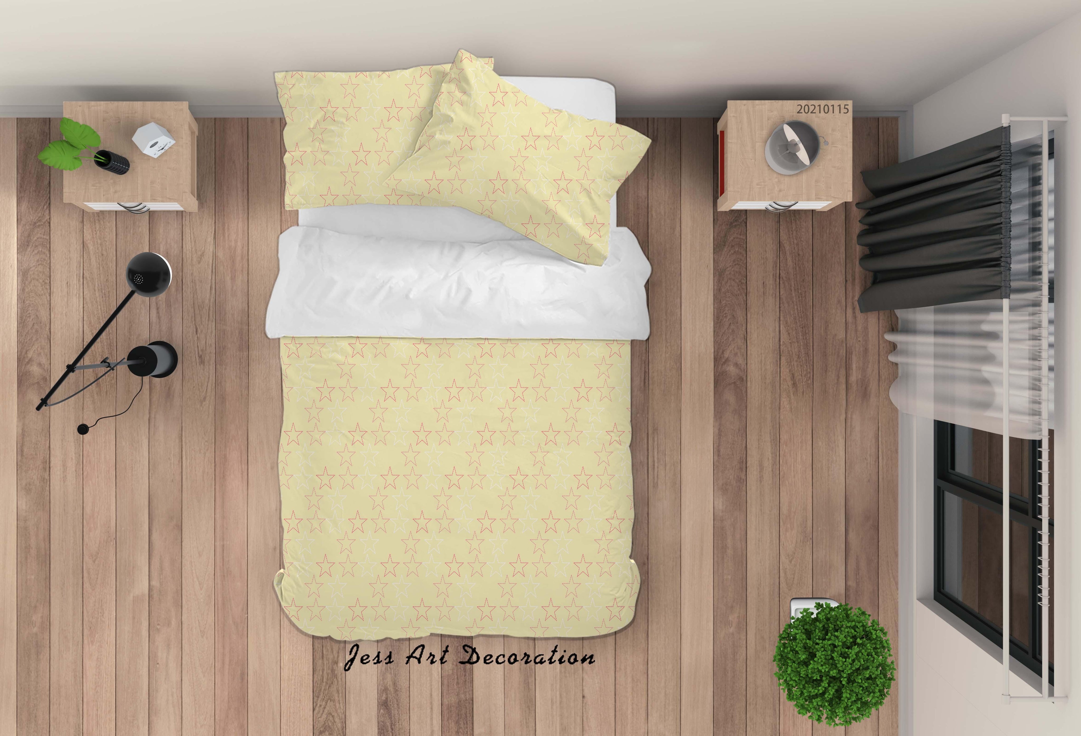3D Yellow Star Pattern Quilt Cover Set Bedding Set Duvet Cover Pillowcases 32- Jess Art Decoration
