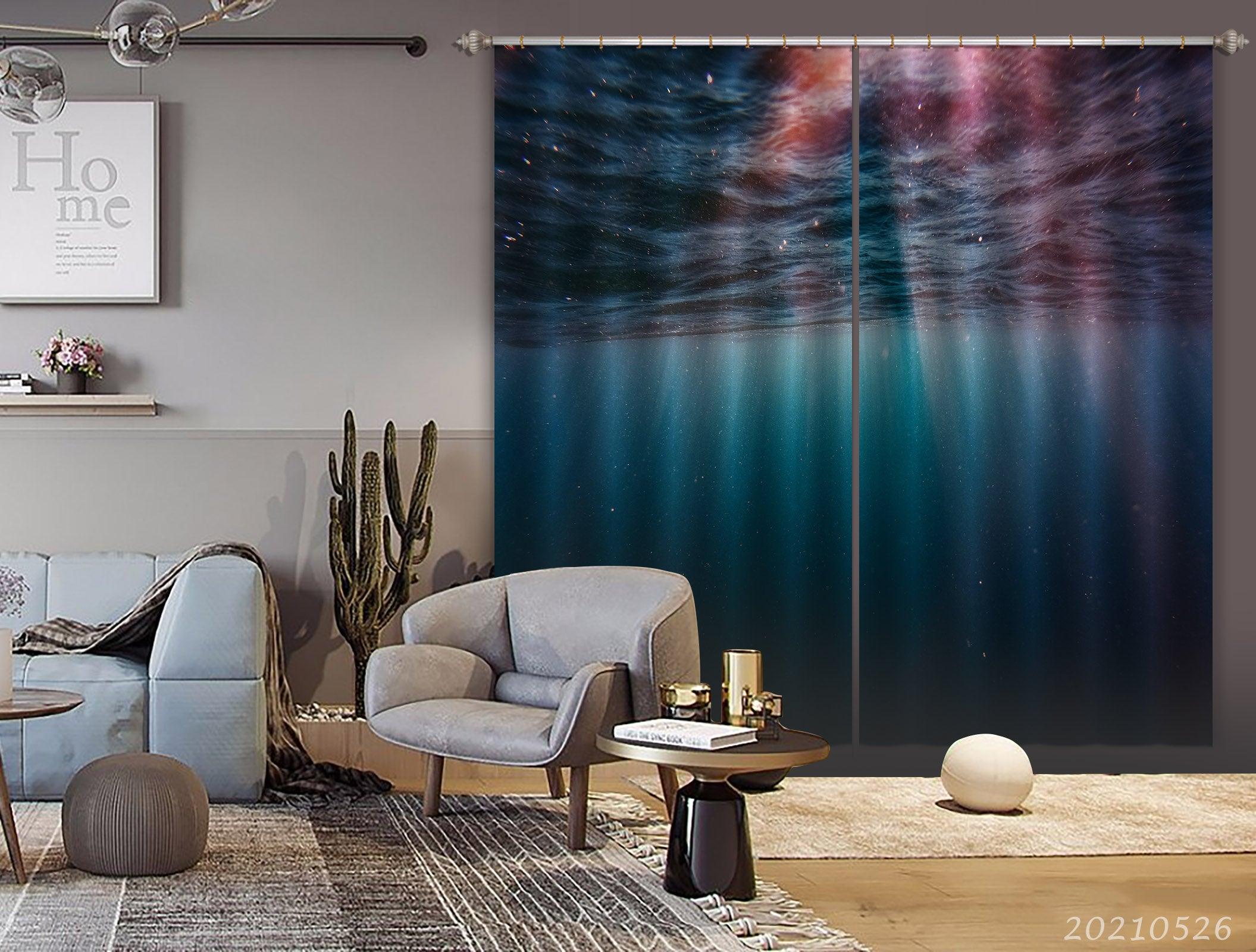 3D Blue Ocean Sea Level Undersea Curtains and Drapes GD 417- Jess Art Decoration
