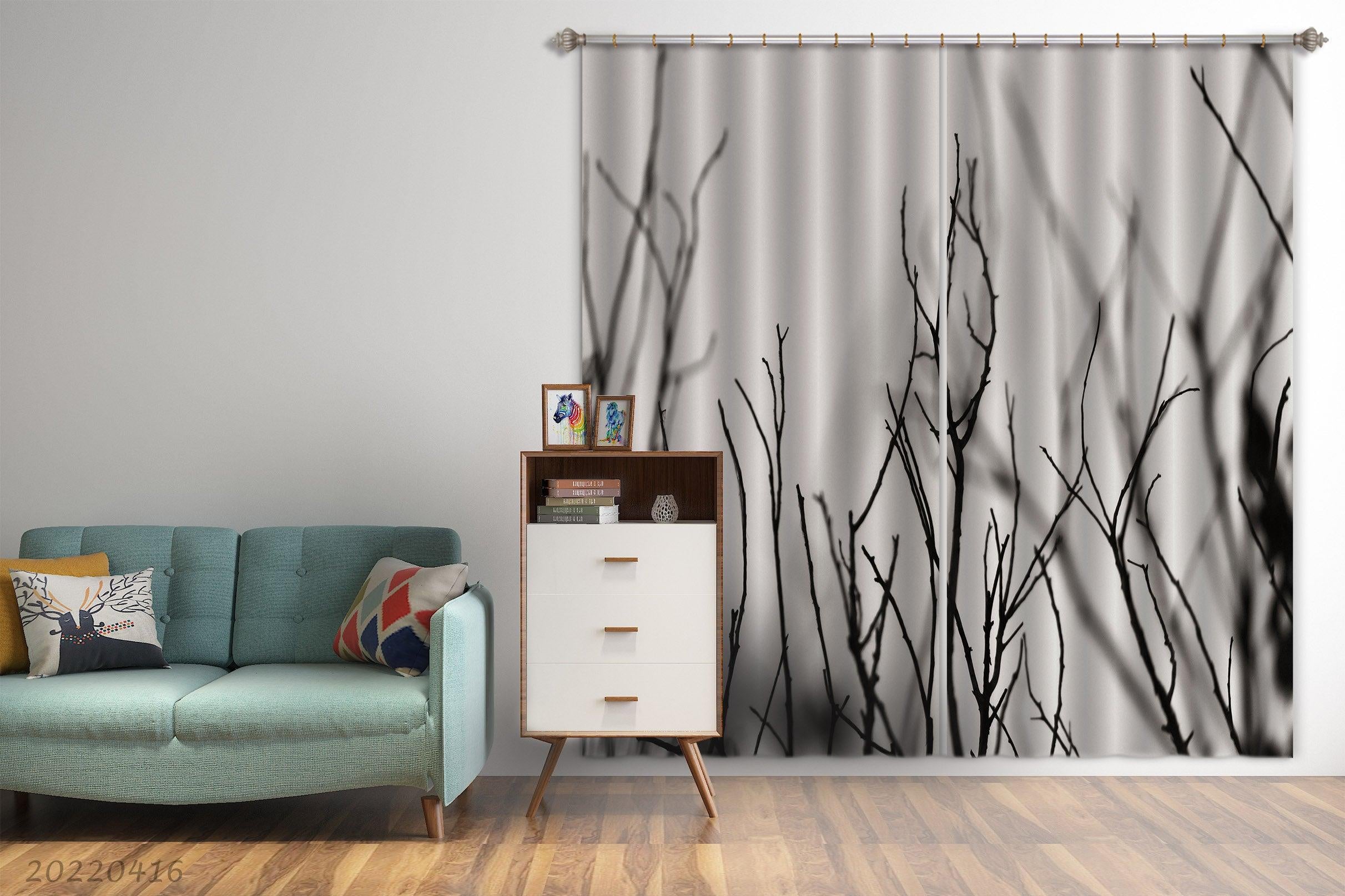 3D Black Branch Cloudy Curtains and Drapes GD 4553- Jess Art Decoration