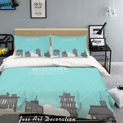 3D Blue Stripes Building City Skyscraper Quilt Cover Set Bedding Set Pillowcases 56- Jess Art Decoration