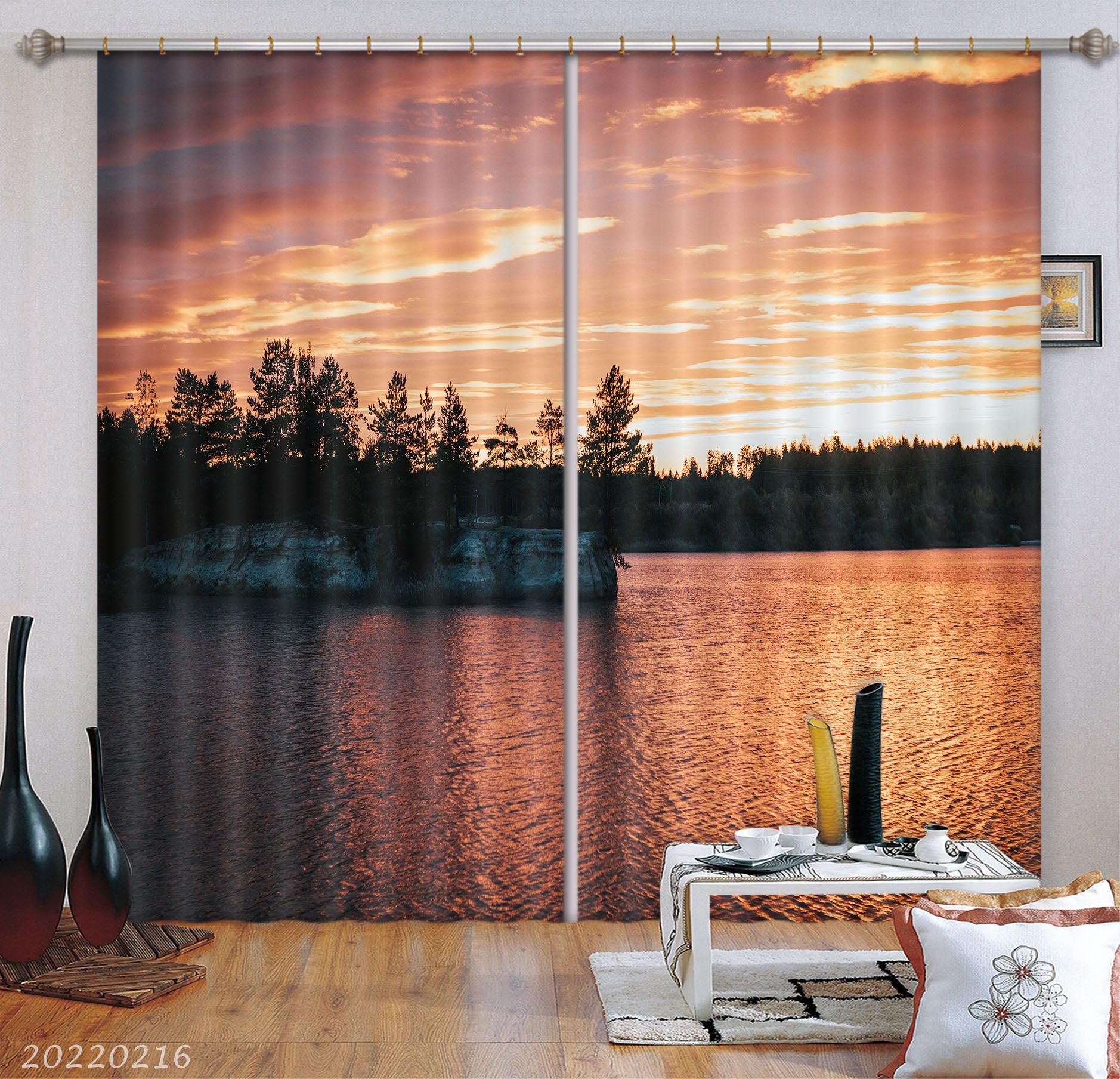 3D Woods Water Surface Golden Sunbeam Cloud Curtains and Drapes GD 2008- Jess Art Decoration