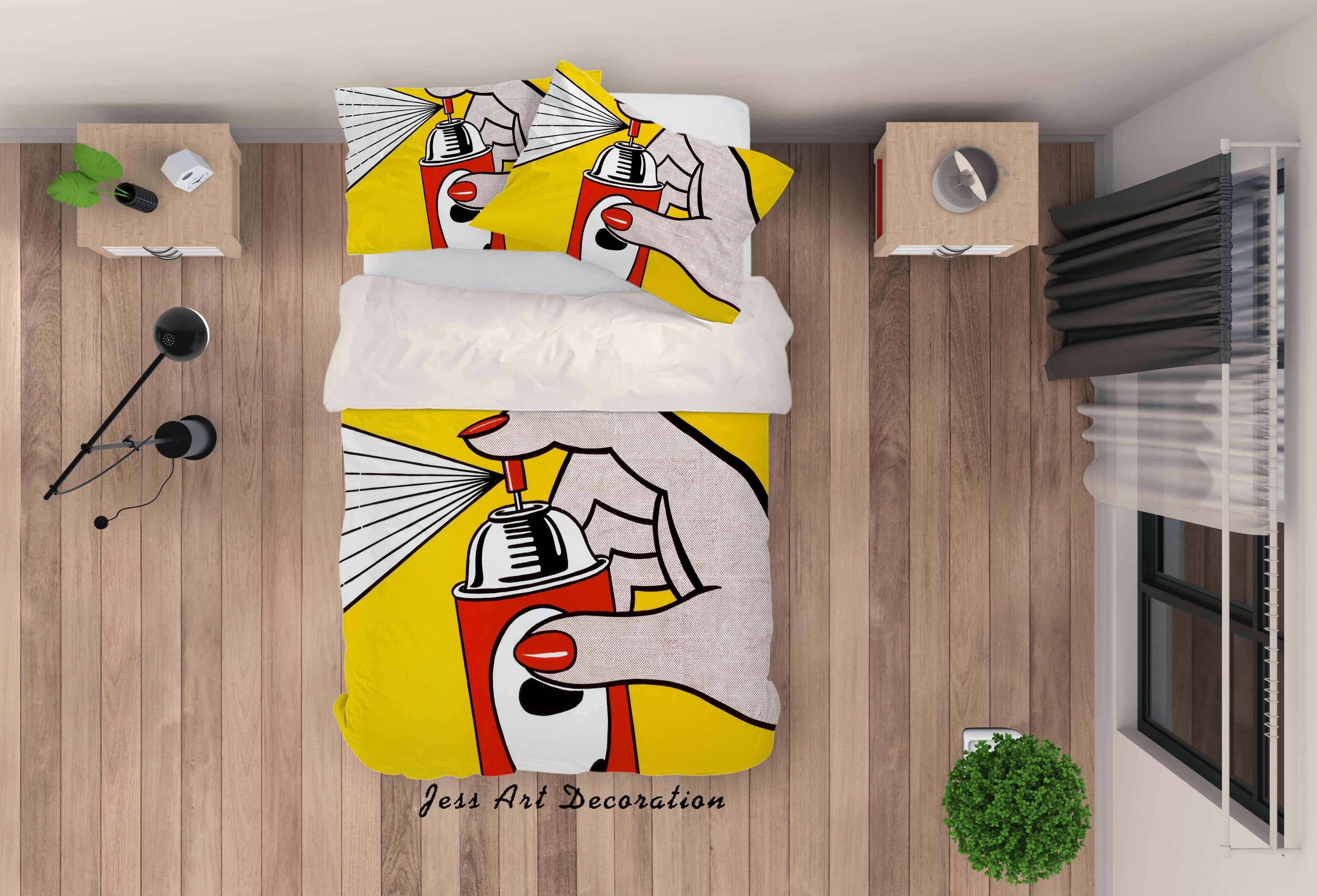 3D Graffiti Hand Yellow Quilt Cover Set Bedding Set Duvet Cover Pillowcases LXL- Jess Art Decoration