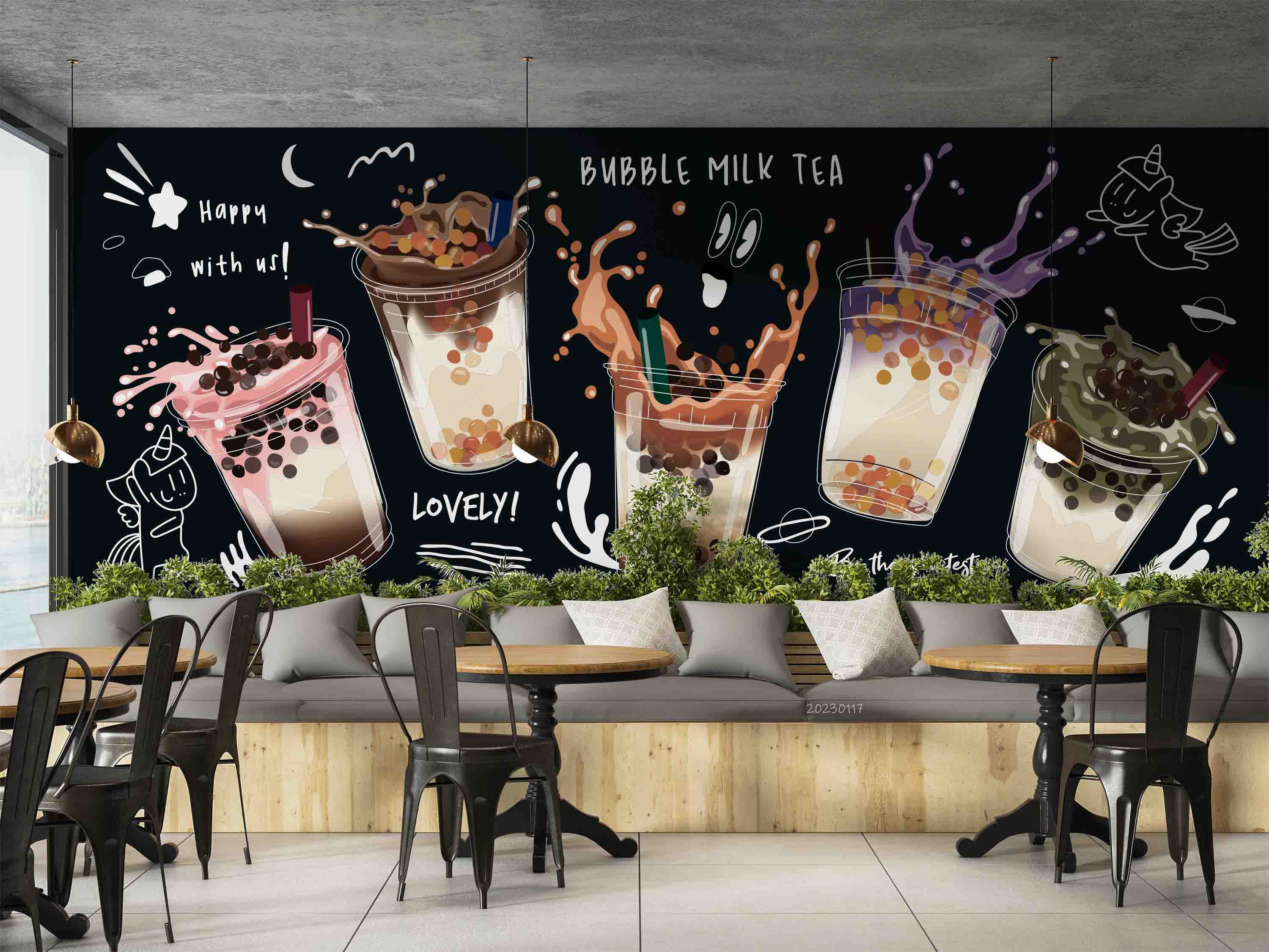 3D Graffiti Bubble Milk Tea Wall Mural Wallpaper GD 1609- Jess Art Decoration