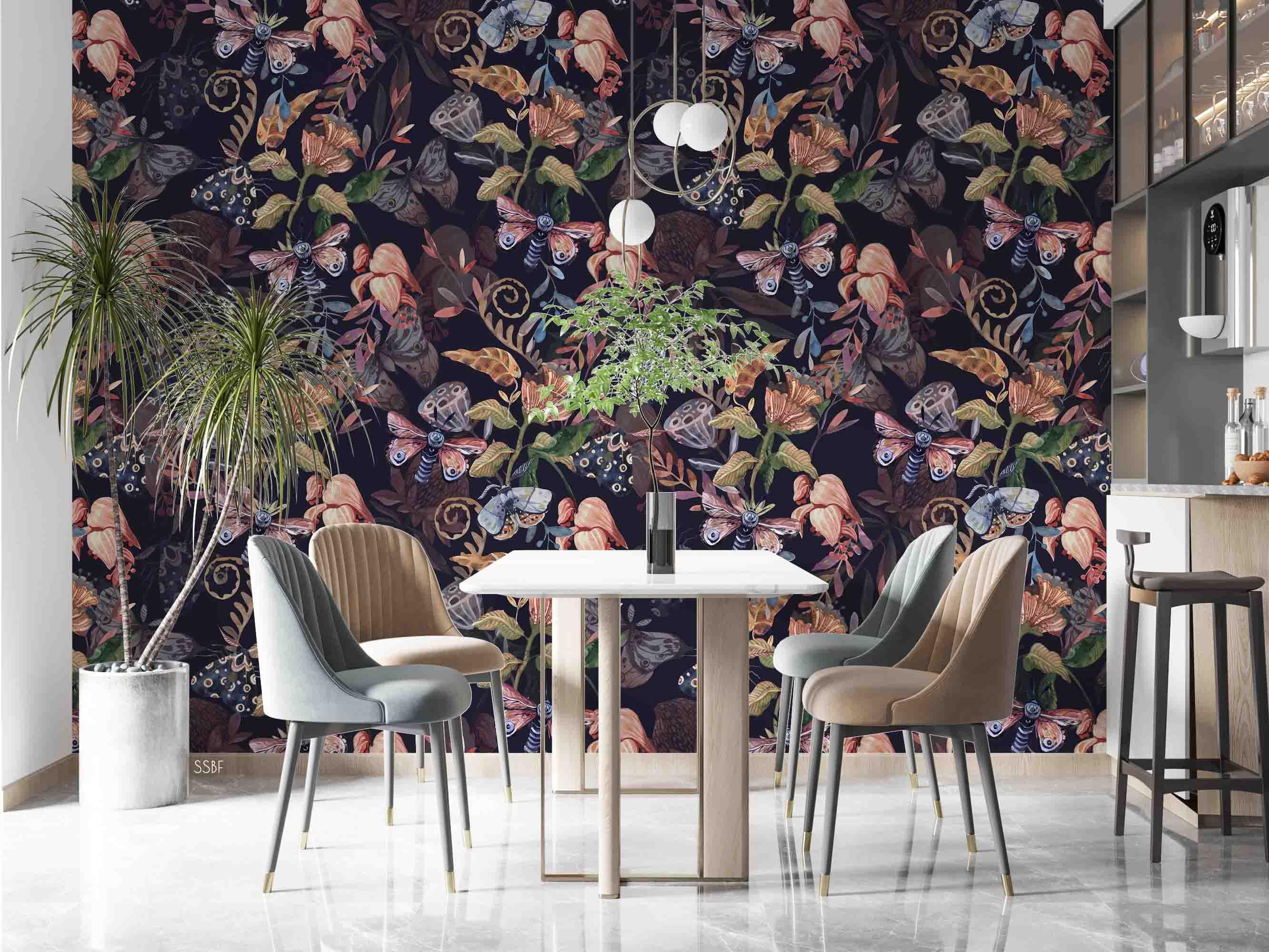 3D Vintage Lotus Root Plant Leaf Butterfly Pattern Wall Mural Wallpaper GD 3512- Jess Art Decoration