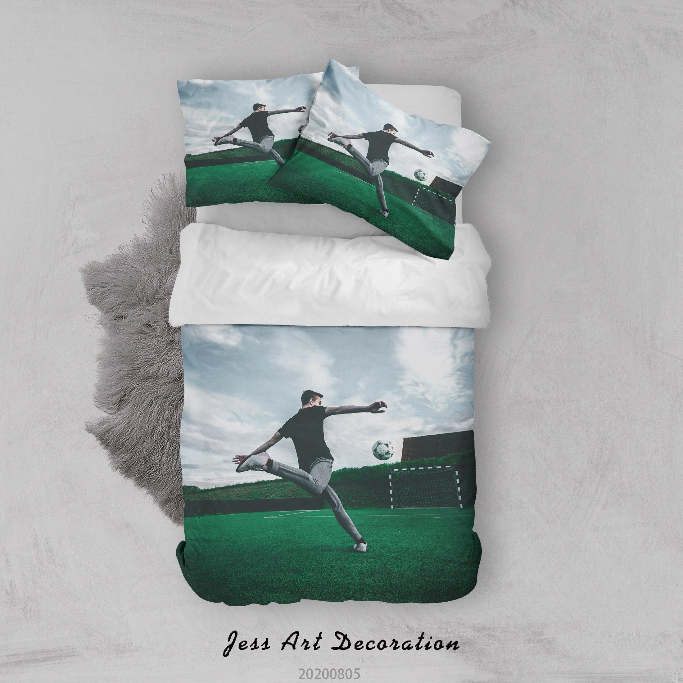 3D Football Player Shooting Soccer Quilt Cover Set Bedding Set Duvet Cover Pillowcases LXL 73- Jess Art Decoration