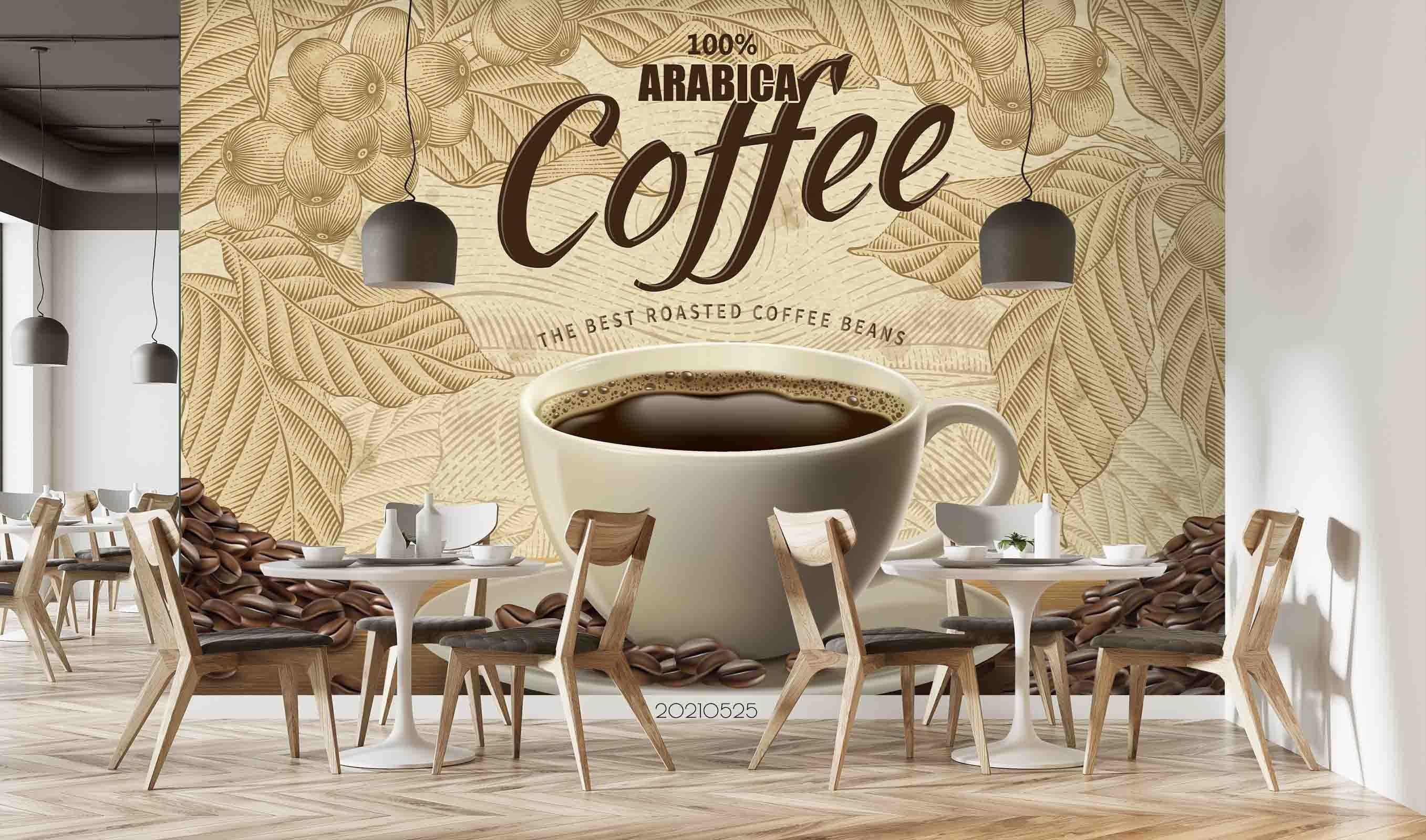 3D White Cup Letters Coffee Tropical Palm Mural Wallpaper SWW9- Jess Art Decoration