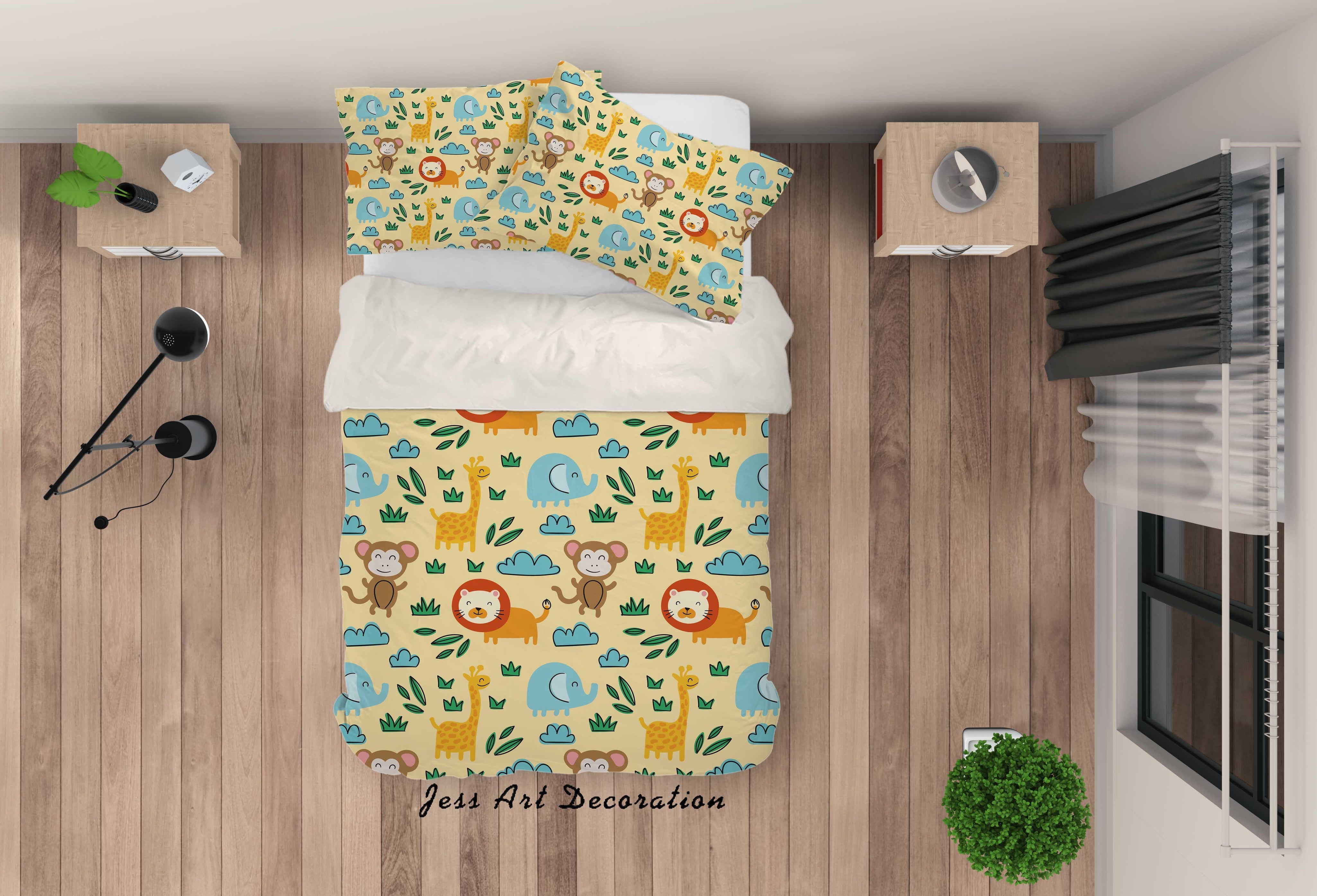 3D Cartoon Dinosaur Yellow Quilt Cover Set Bedding Set Pillowcases 86- Jess Art Decoration