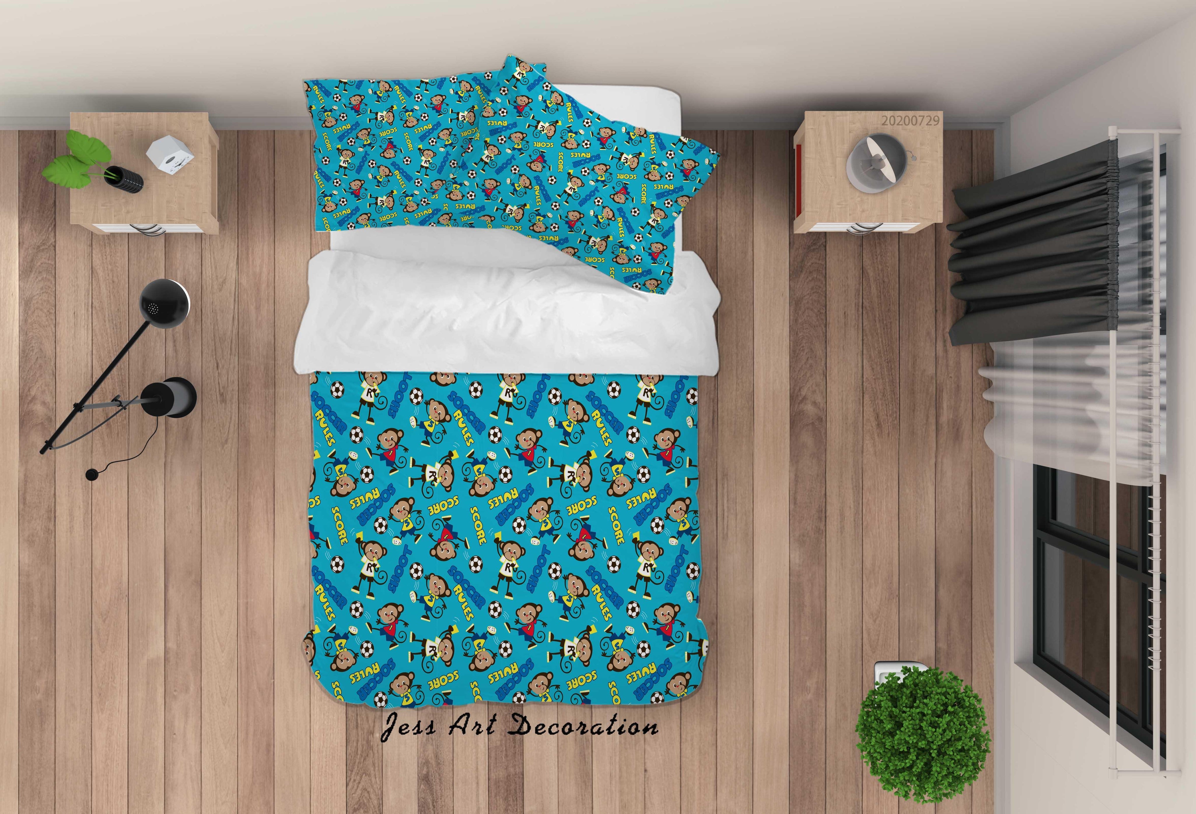 3D Cartoon Soccer Monkey Quilt Cover Set Bedding Set Duvet Cover Pillowcases LXL 187- Jess Art Decoration